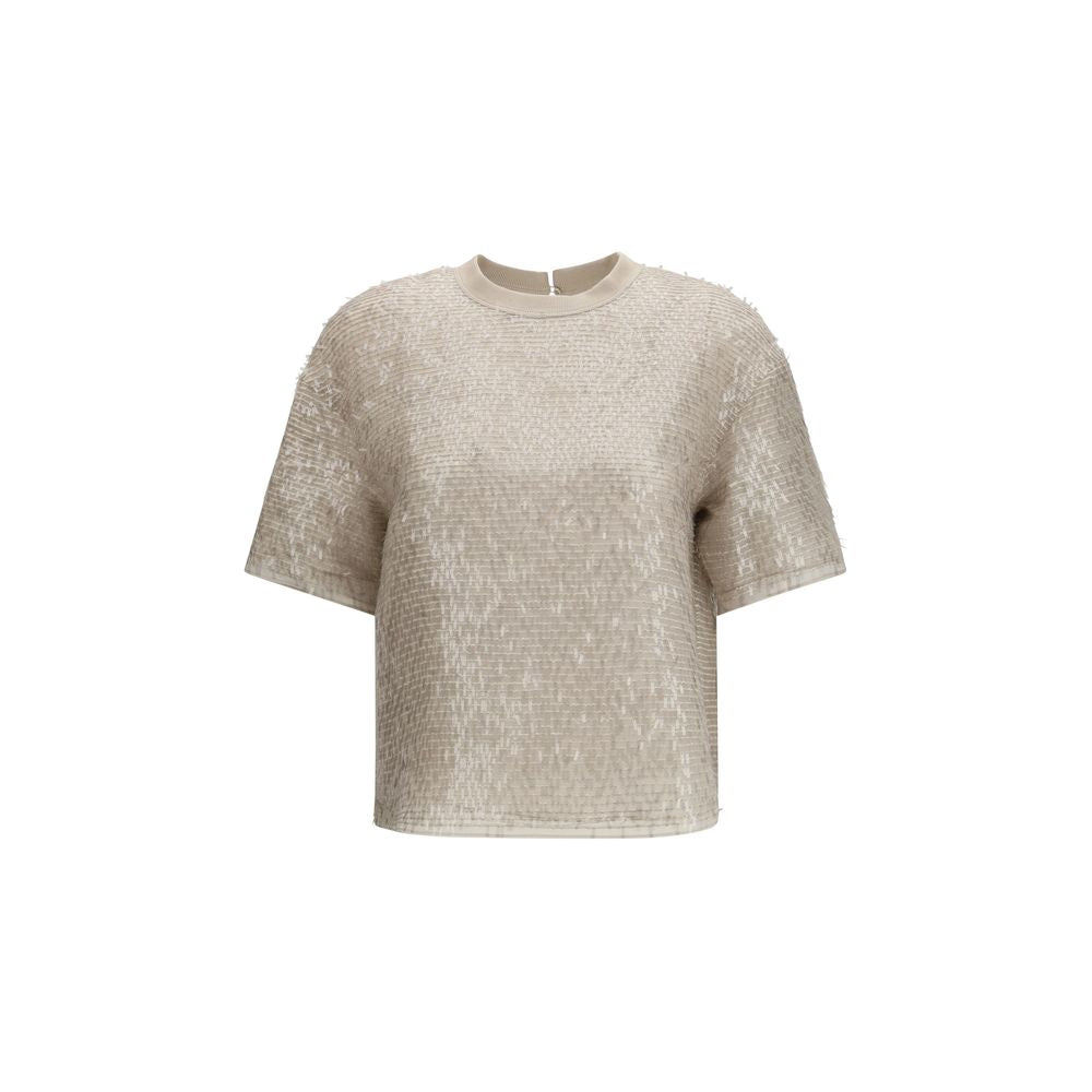 Brunello Cucinelli Beige Silk T-Shirt