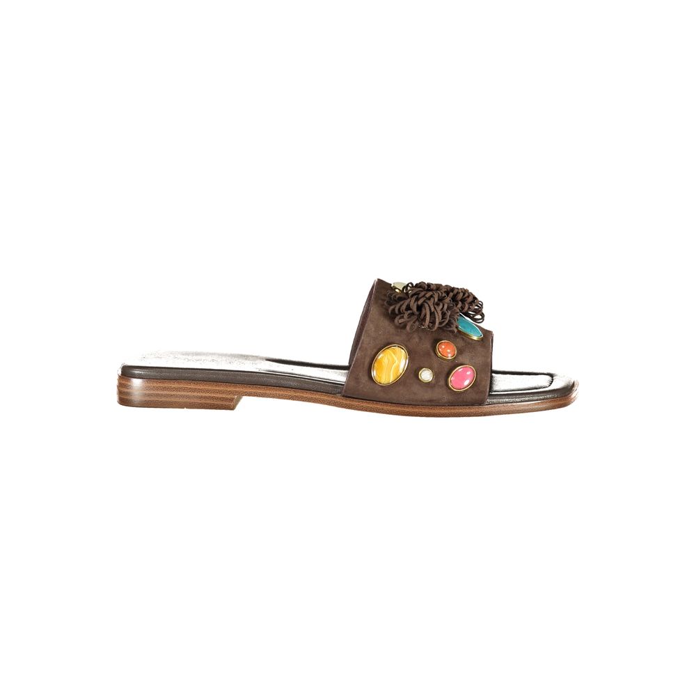 Twinset Marrone Leather Women Slipper