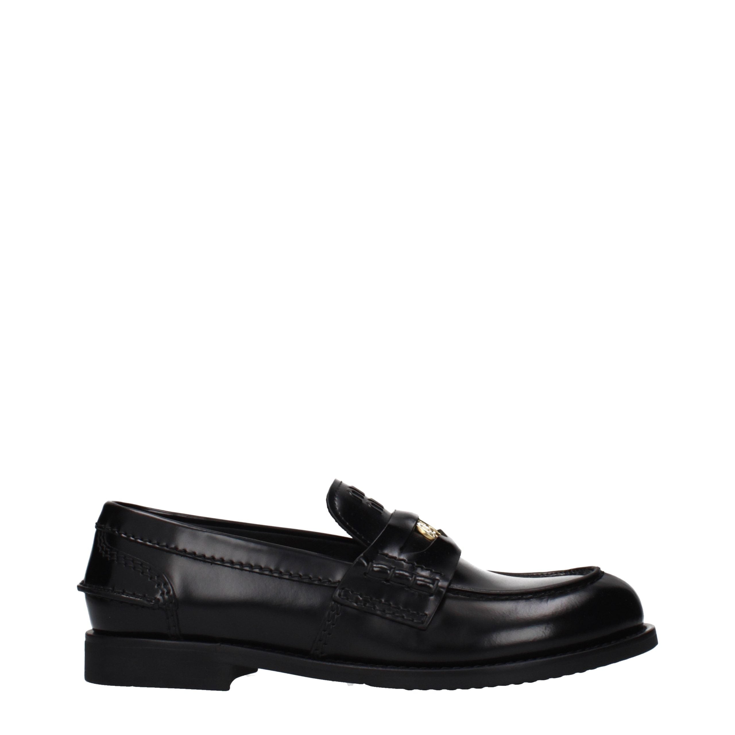 Miu Miu Black Leather Slip-On Loafers