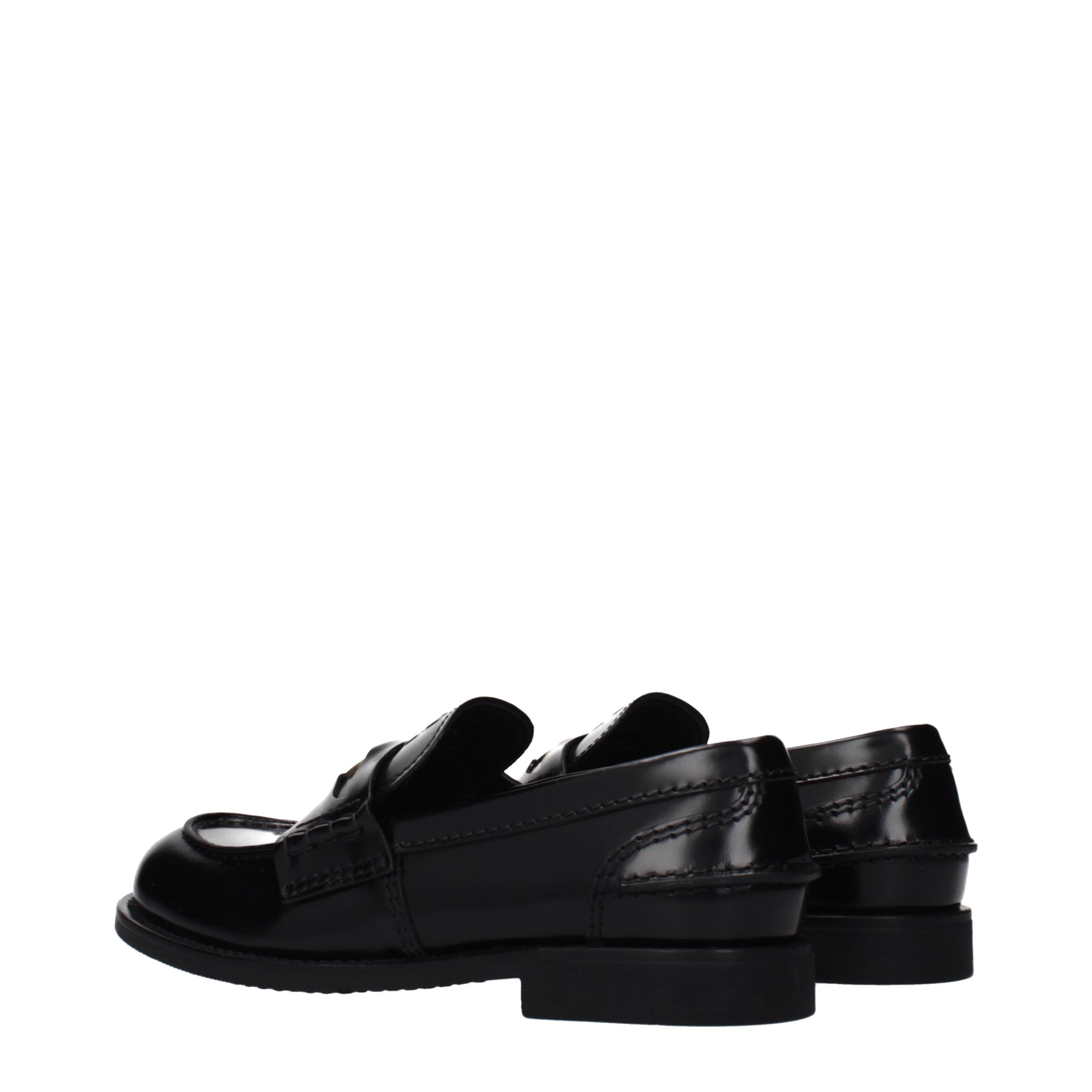 Miu Miu Black Leather Slip-On Loafers