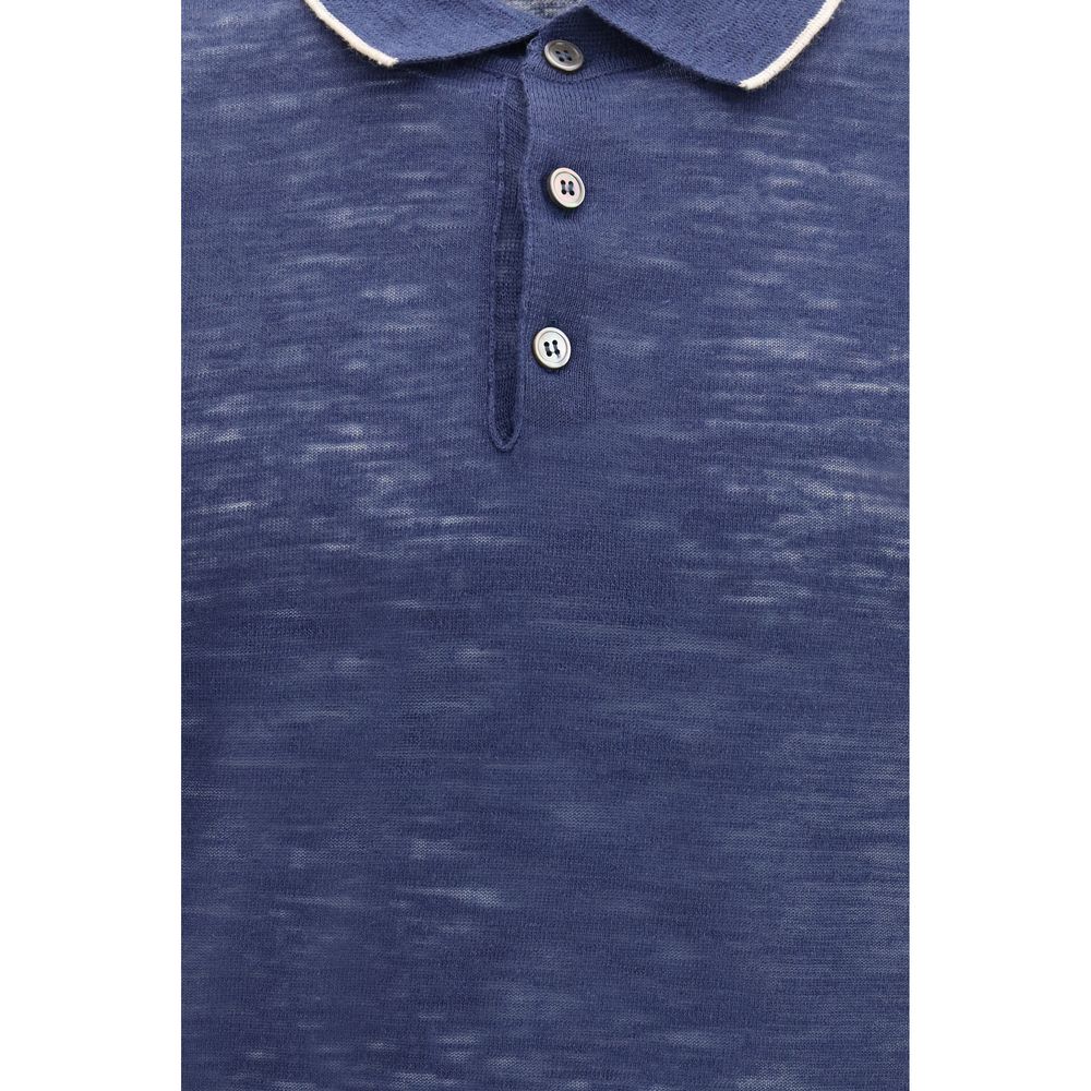 Brooksfield Blue Linen Polo Shirt
