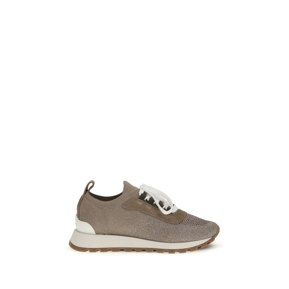 Brunello Cucinelli Beige Cotton Chunky Sneakers