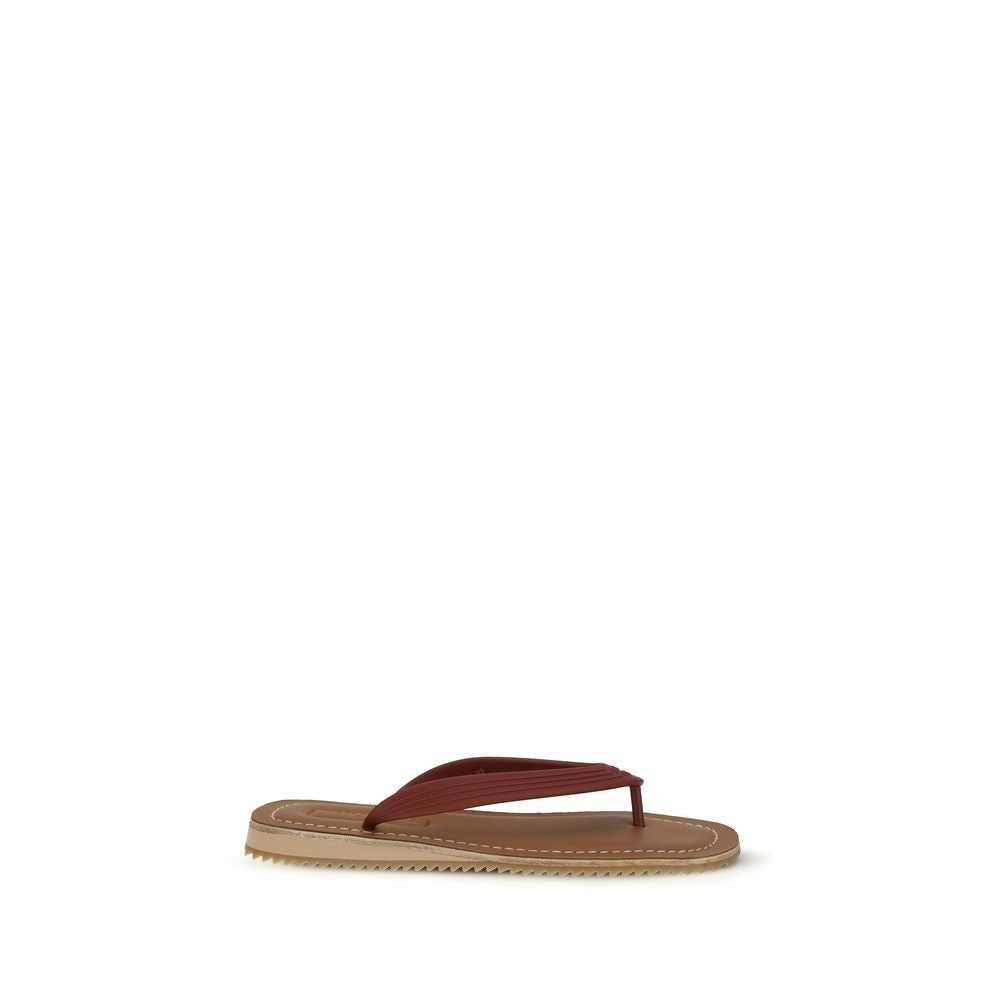 Miu Miu Beige Calf Leather Bos Taurus Flip-Flop Sandals