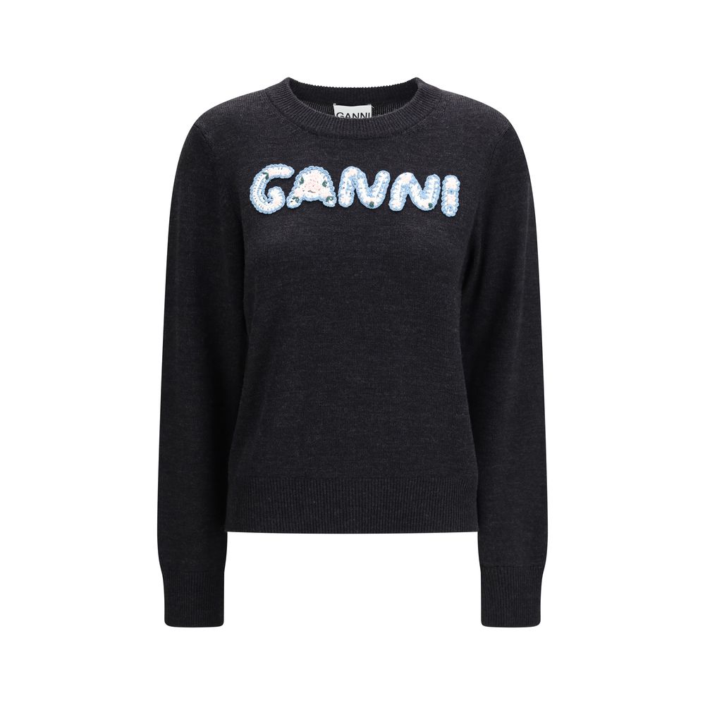 Ganni Gray Merino Wool Sweatshirt