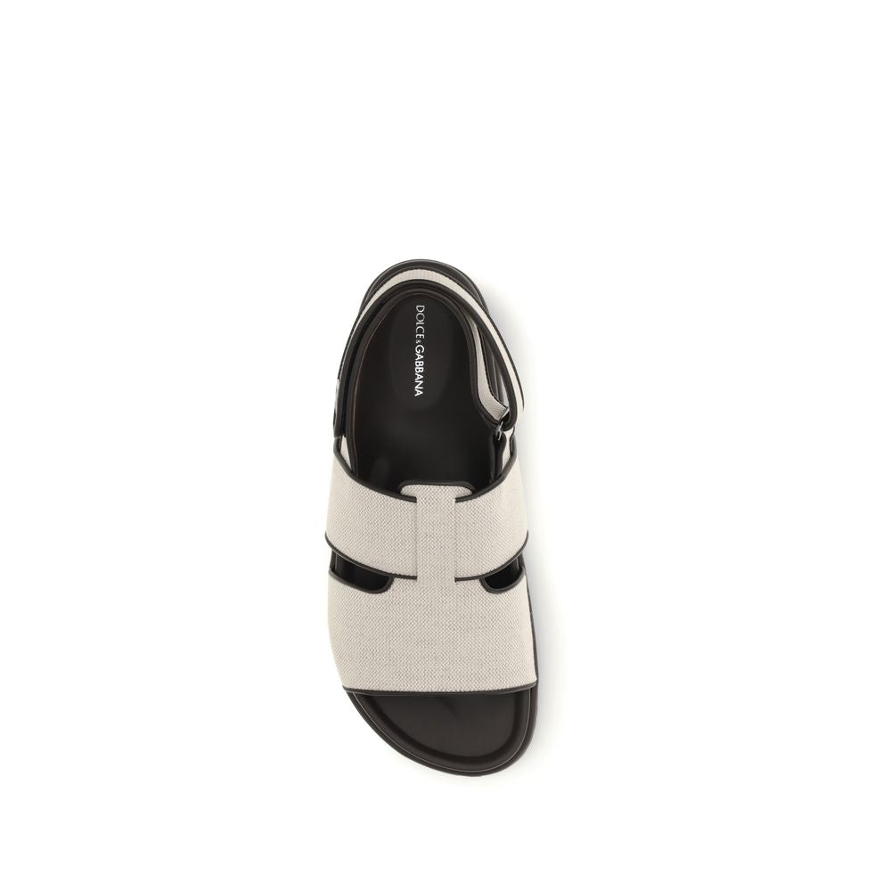 Dolce & Gabbana Beige Calf Leather Bos Taurus Flat Sandals