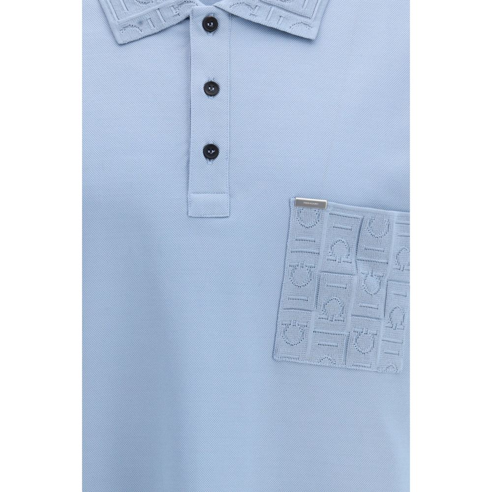 Ferragamo Blue Cotton Polo Shirt