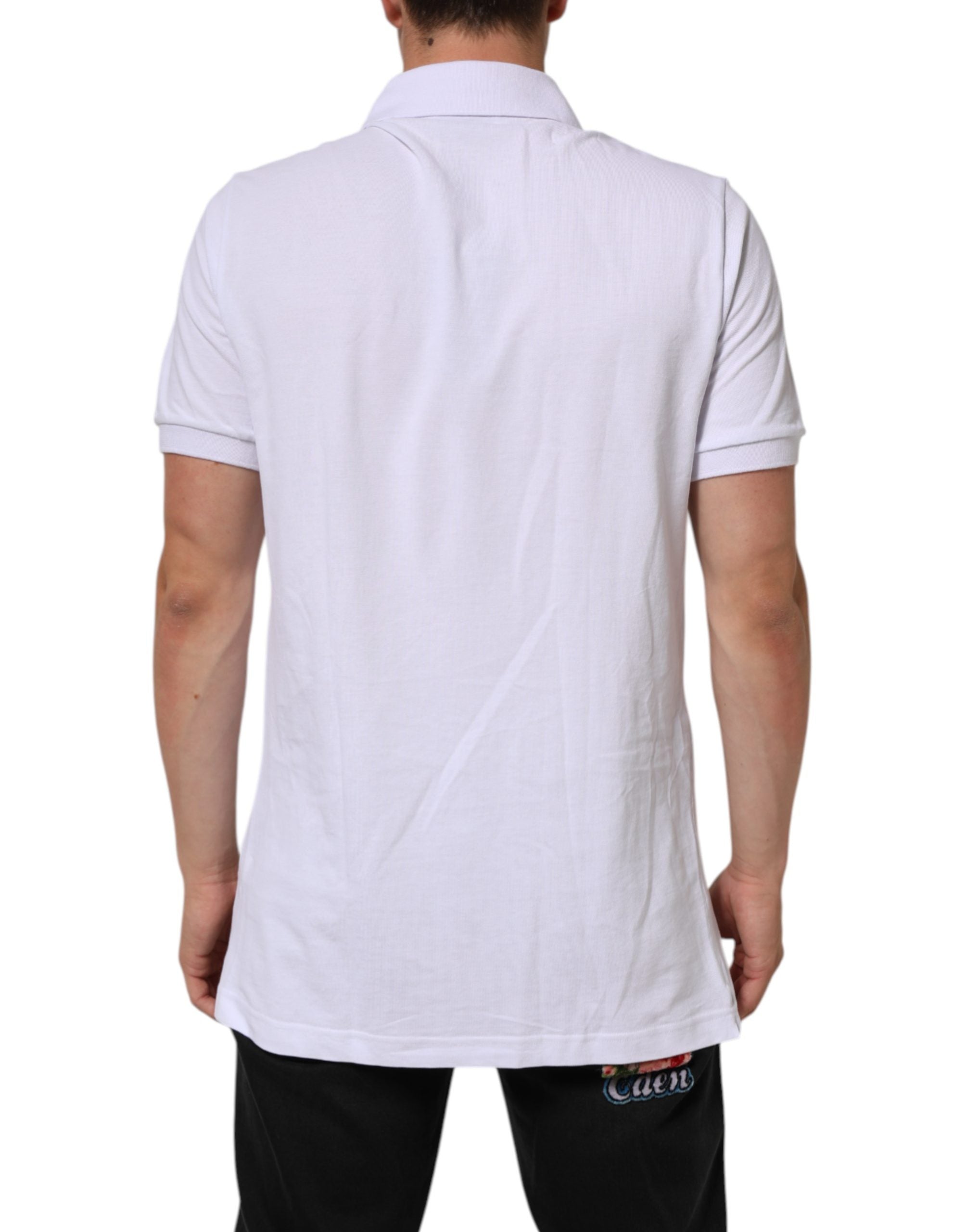 Dolce & Gabbana White Cotton Crest Embroidery Polo  T-shirt