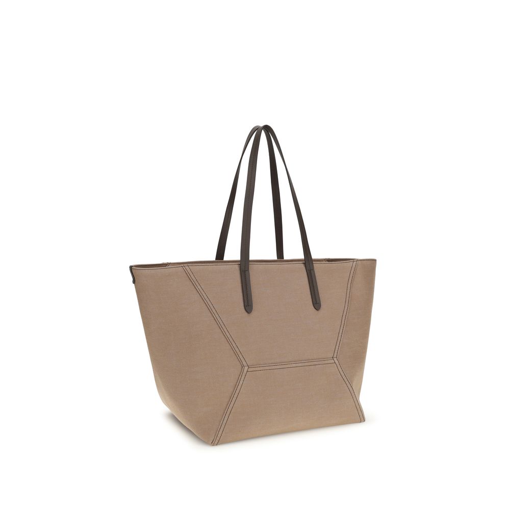 Brunello Cucinelli Beige Cotton Shoulder Bag