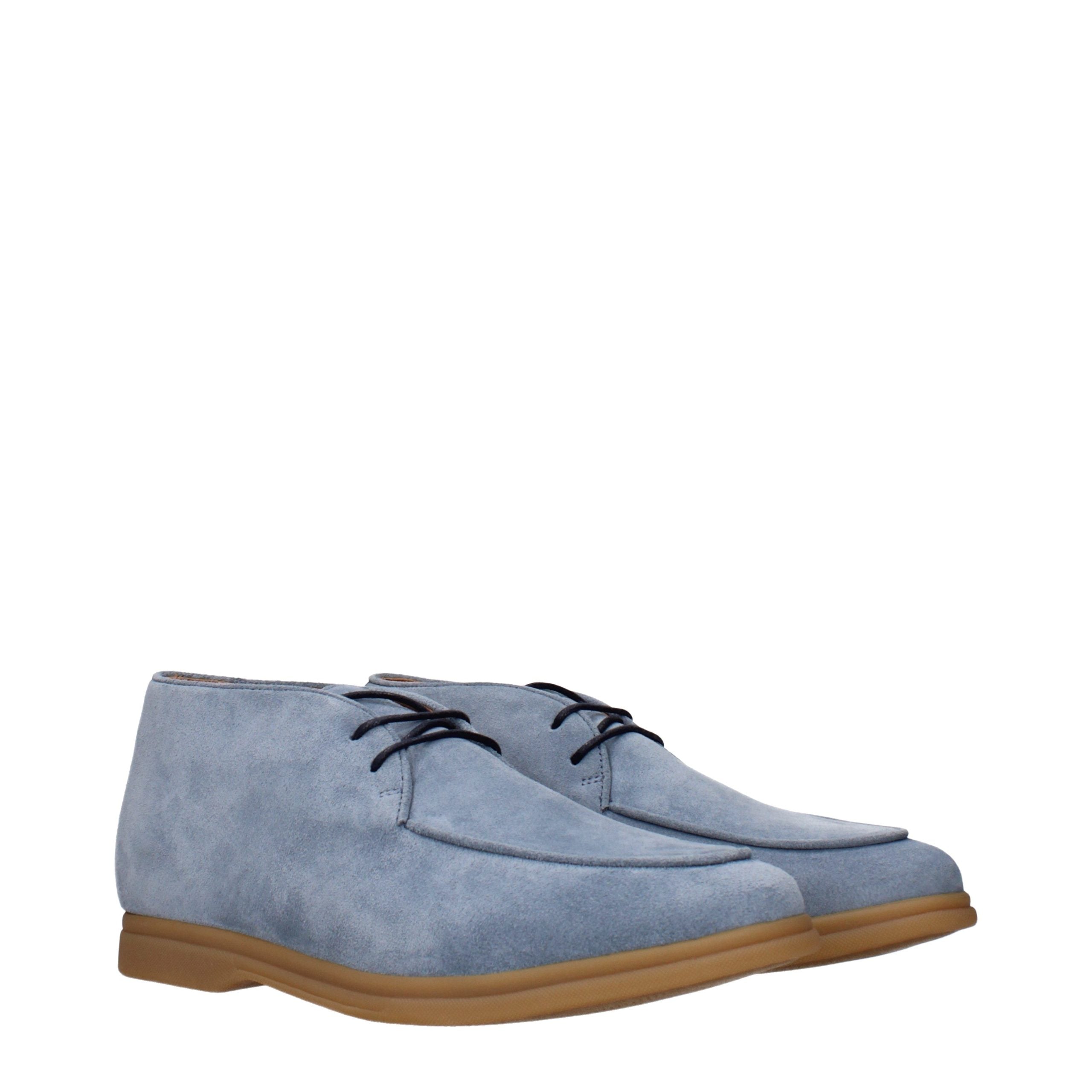 Eleventy Light Blue Leather Ankle Boots