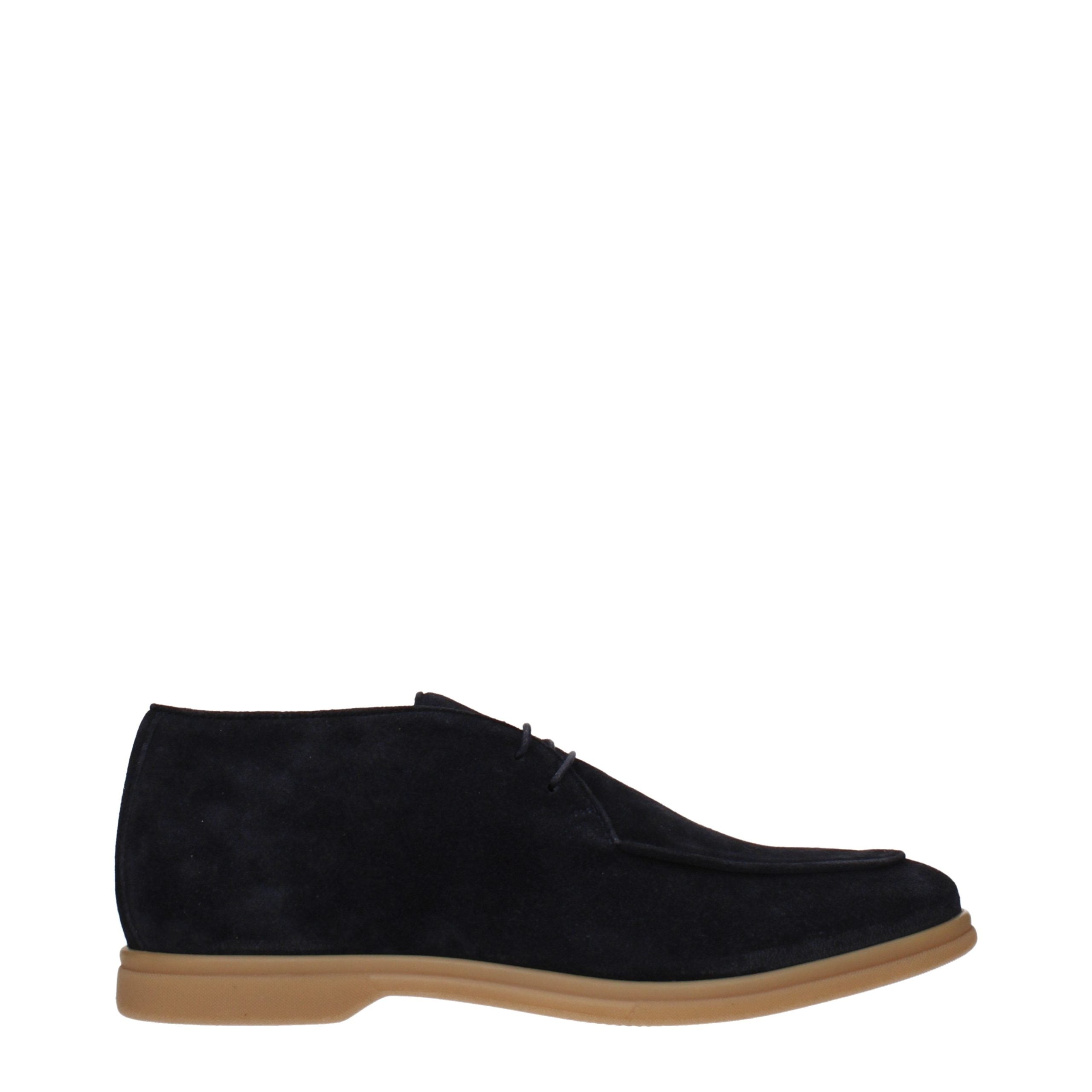 Eleventy Blue Leather Lace-Up Boots