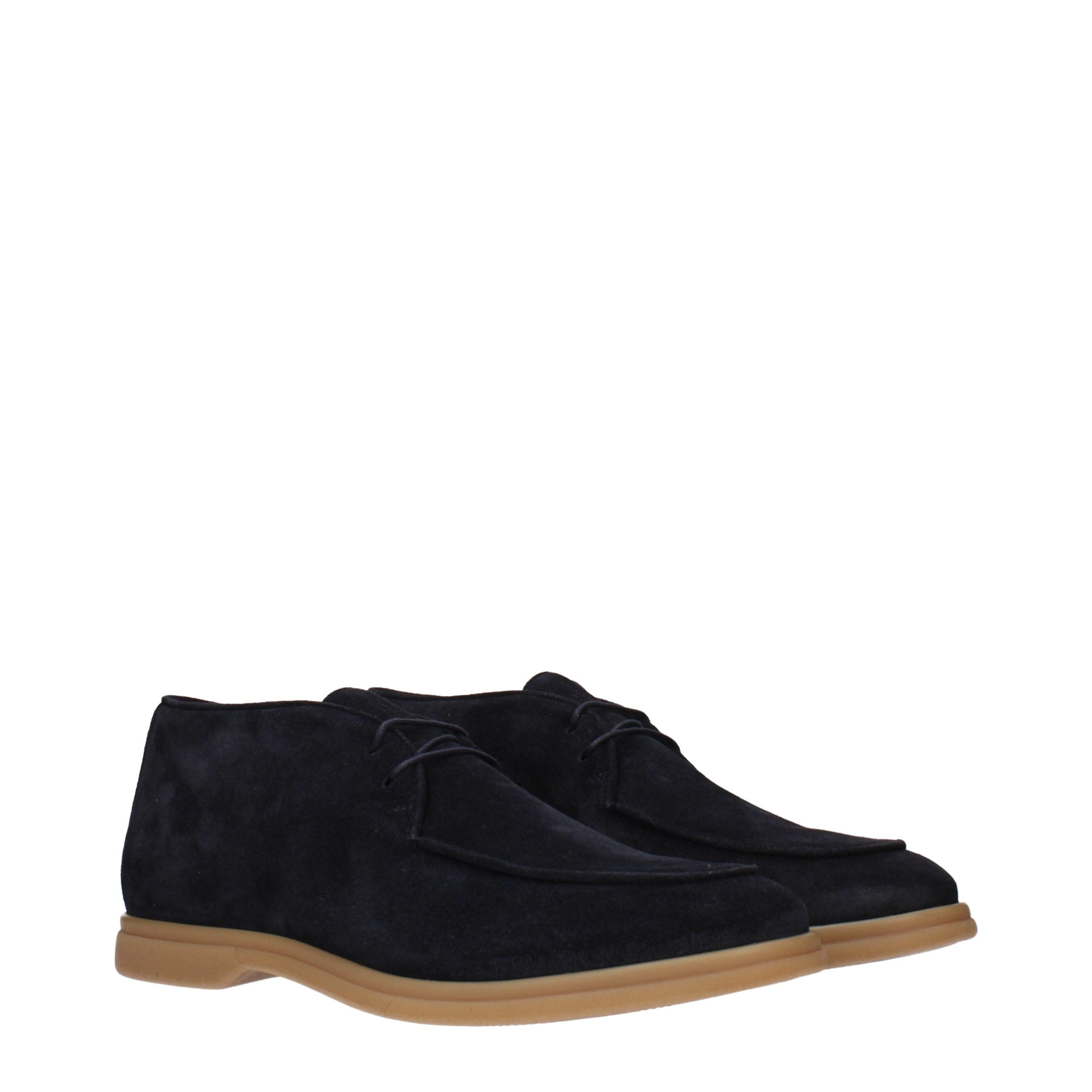 Eleventy Blue Leather Lace-Up Boots