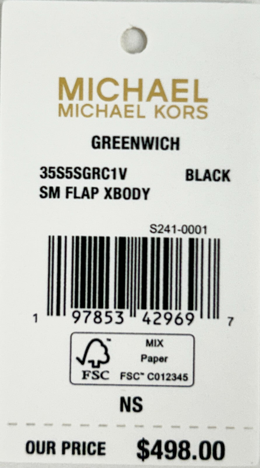 Michael Kors Greenwich Small Print Logo Crossbody Tote Chain Bag Black/White $498
