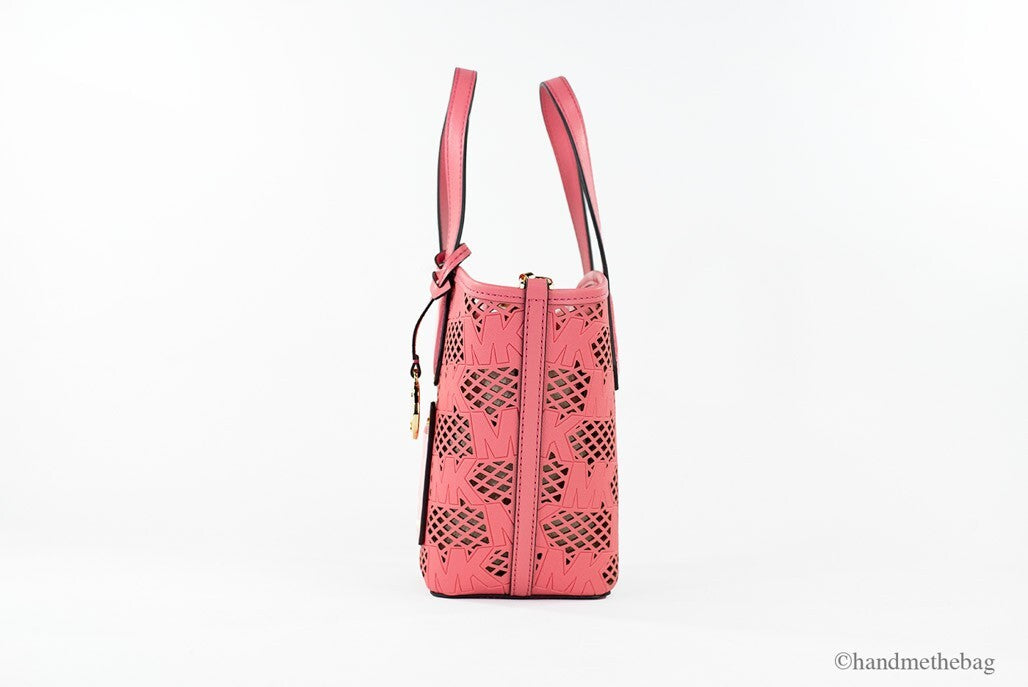 Michael Kors Kimber Small Tea Rose Leather 2-In-1 Zip Tote Messenger Bag Purse