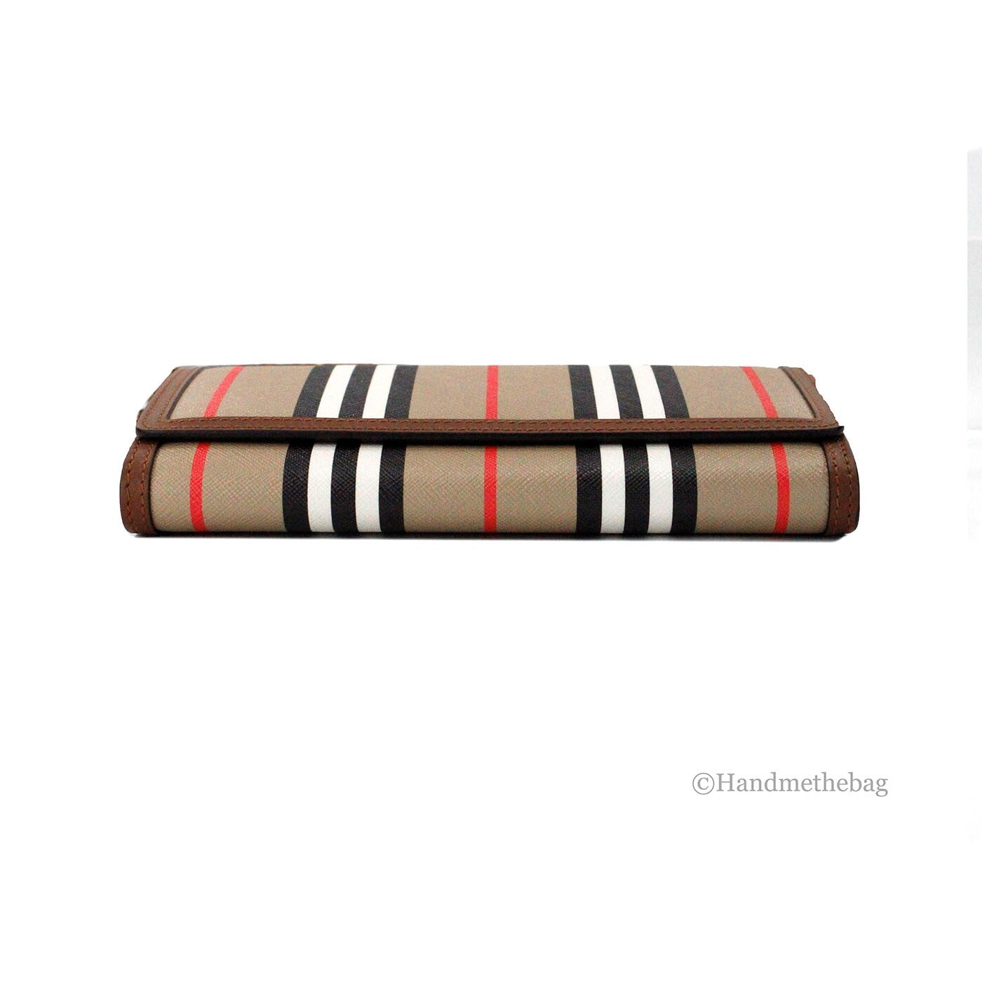 Burberry Hannah Icon Stripe Archive Tan E-Canvas Leather Wallet Crossbody Bag