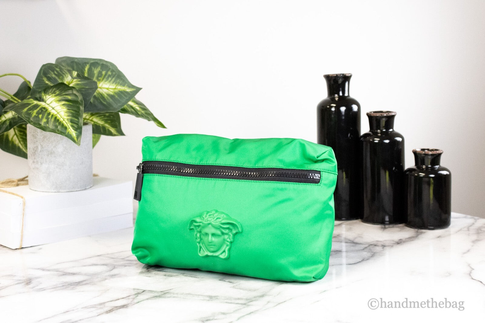 Versace Small Bright Green Nylon Matte Medusa Belt Bag Waist Fanny Pack Purse