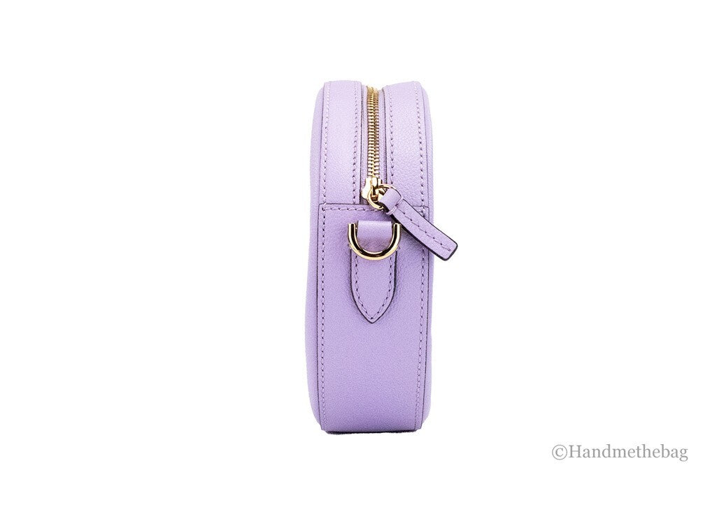 Versace Round Disco Lilac Pebbled Leather Camera Case Crossbody Bag Purse