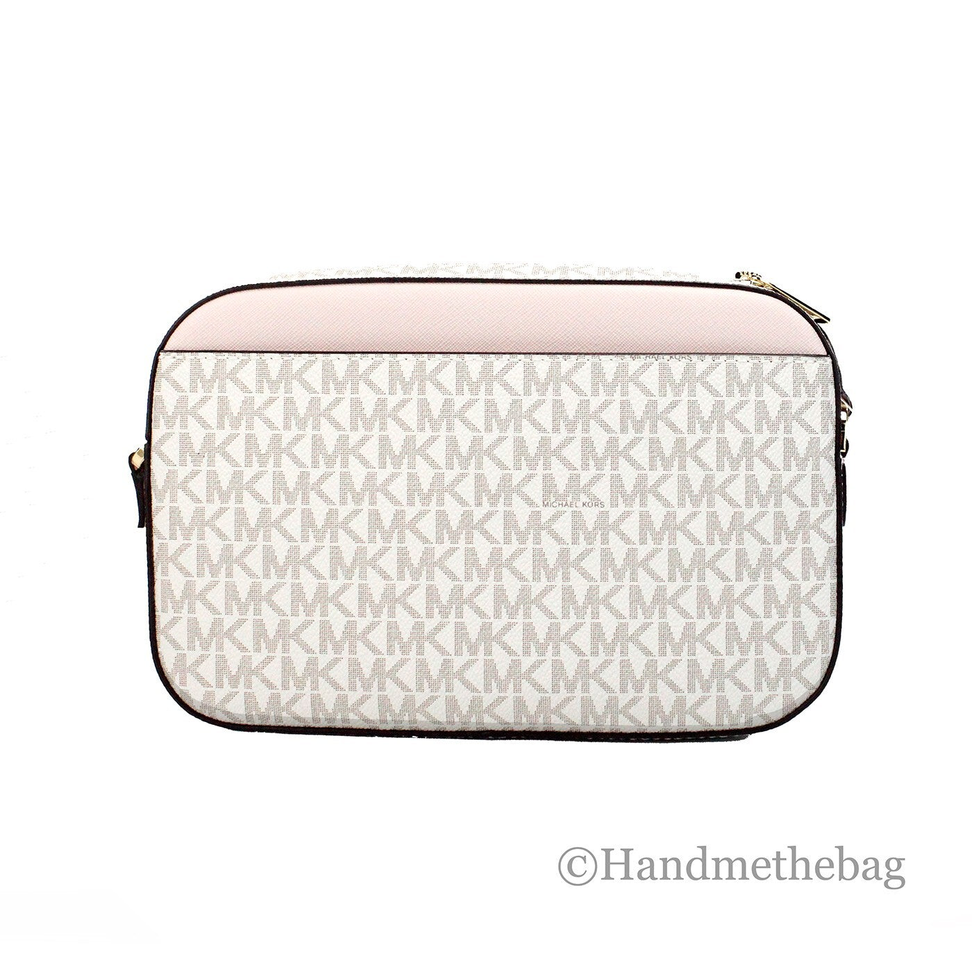 Michael Kors Adult Saffiano Leather Chain Zip Crossbody Handbag, Vanilla/Powder Blush