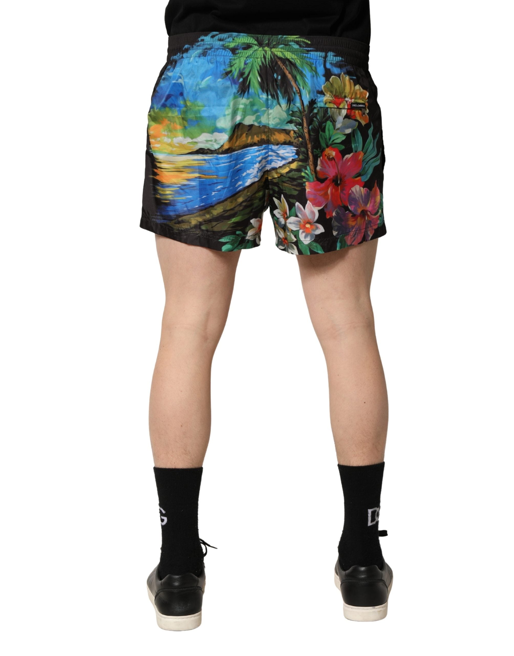 Dolce & Gabbana Black Tropical Hawaiian Trunks Shorts Swimwear
