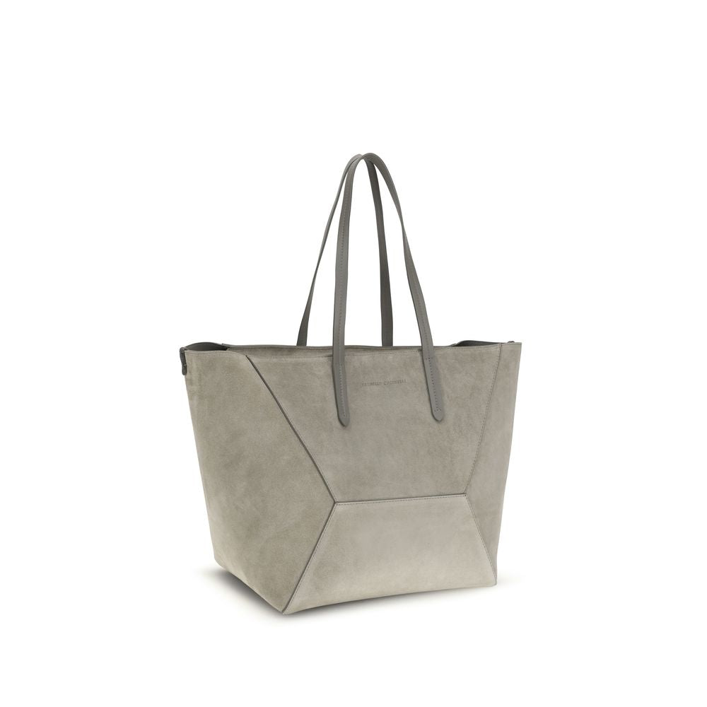 Brunello Cucinelli Gray Calf Leather Bos Taurus Shoulder Bag
