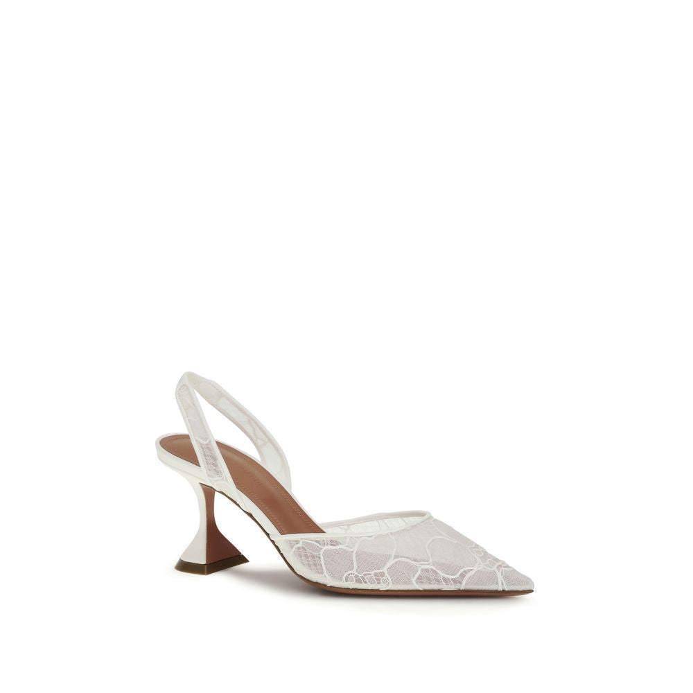 Amina Muaddi White Fabric High Heel Pumps