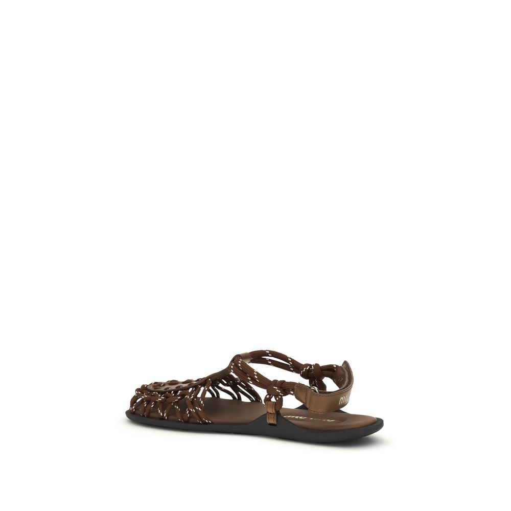Miu Miu Brown Calf Leather Bos Taurus Flat Sandals