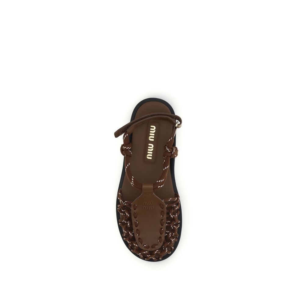 Miu Miu Brown Calf Leather Bos Taurus Flat Sandals