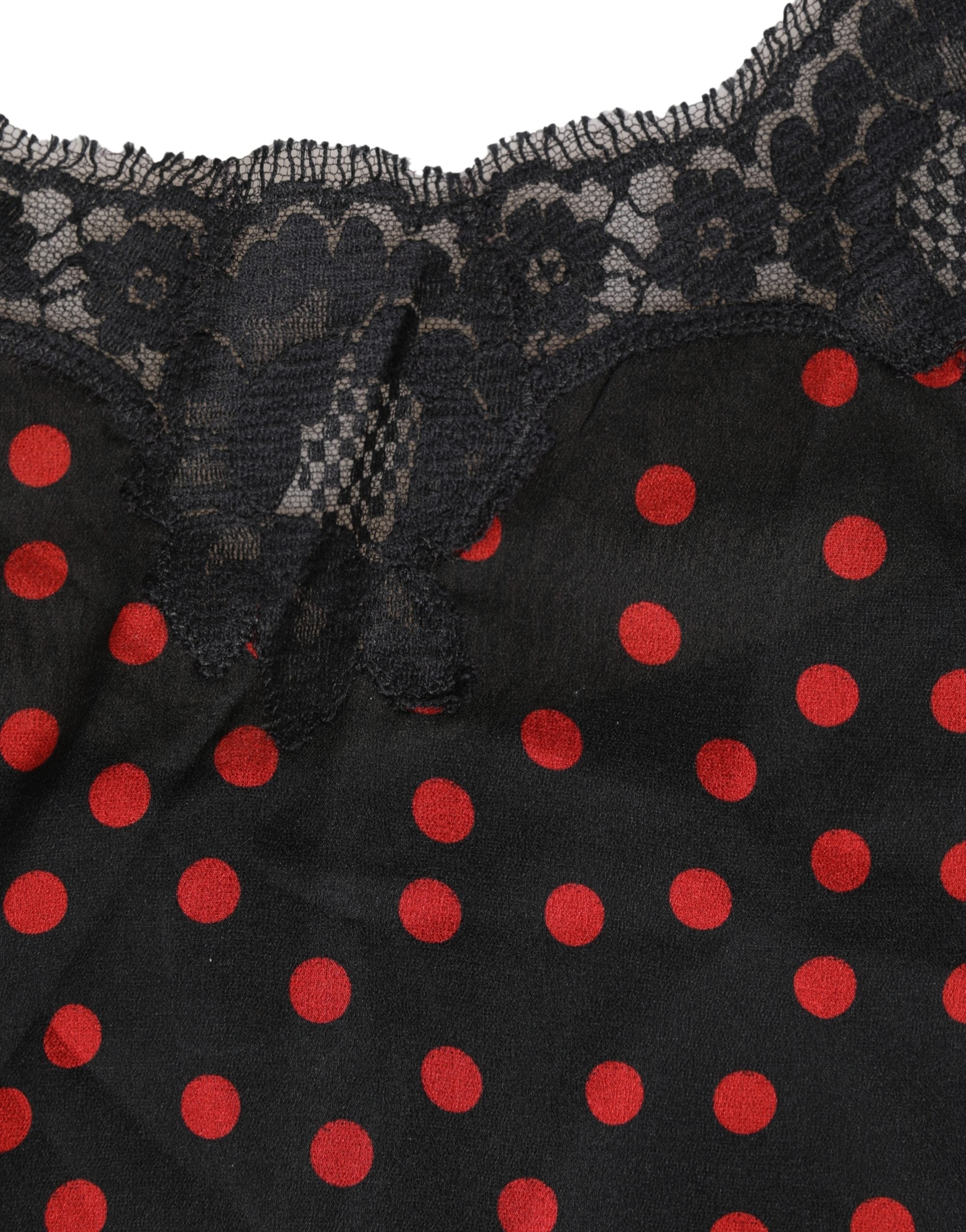 Dolce & Gabbana Black Polka dot Silk Tank Camisole Top Sleepwear
