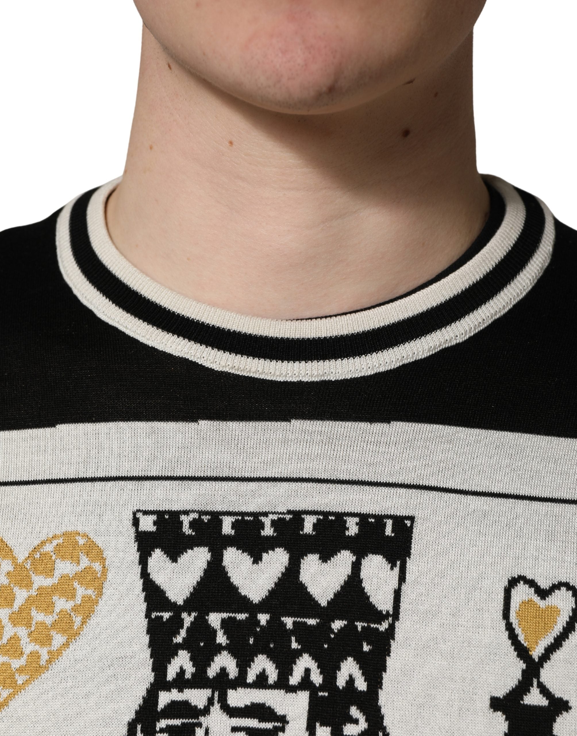 Dolce & Gabbana Black King Of Hearts Men Crew Neck Pullover Sweater