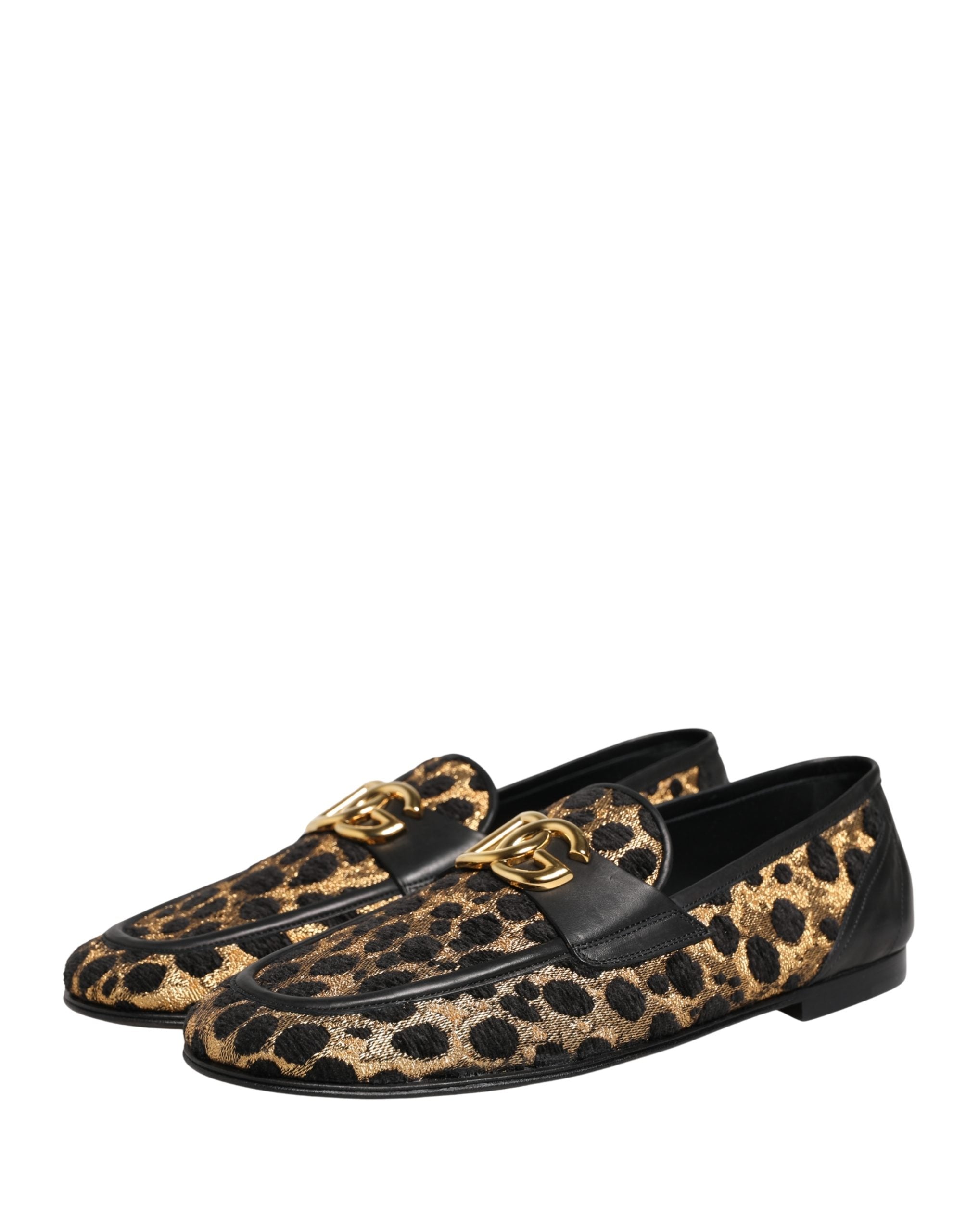 Dolce & Gabbana Black Gold Leopard Pony Skin Loafers Shoes