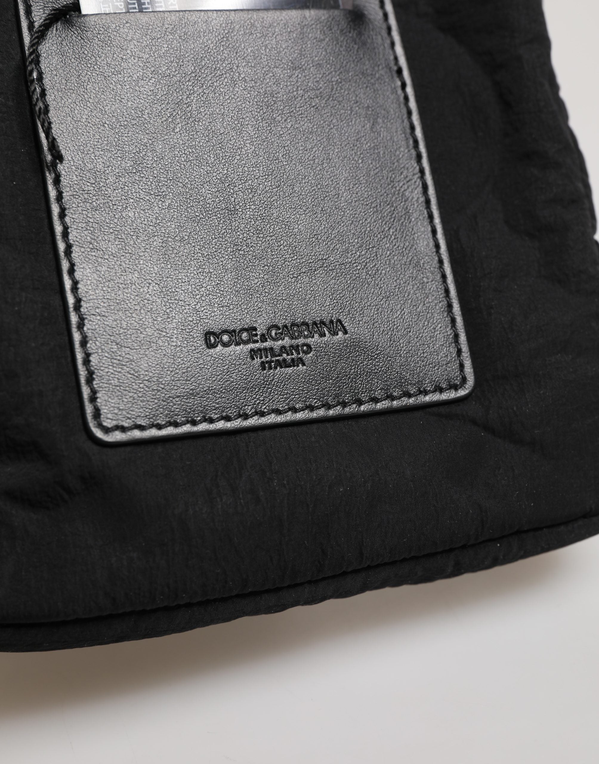 Dolce & Gabbana Black Nylon Rubberized Logo Print Crossbody Borse Bag