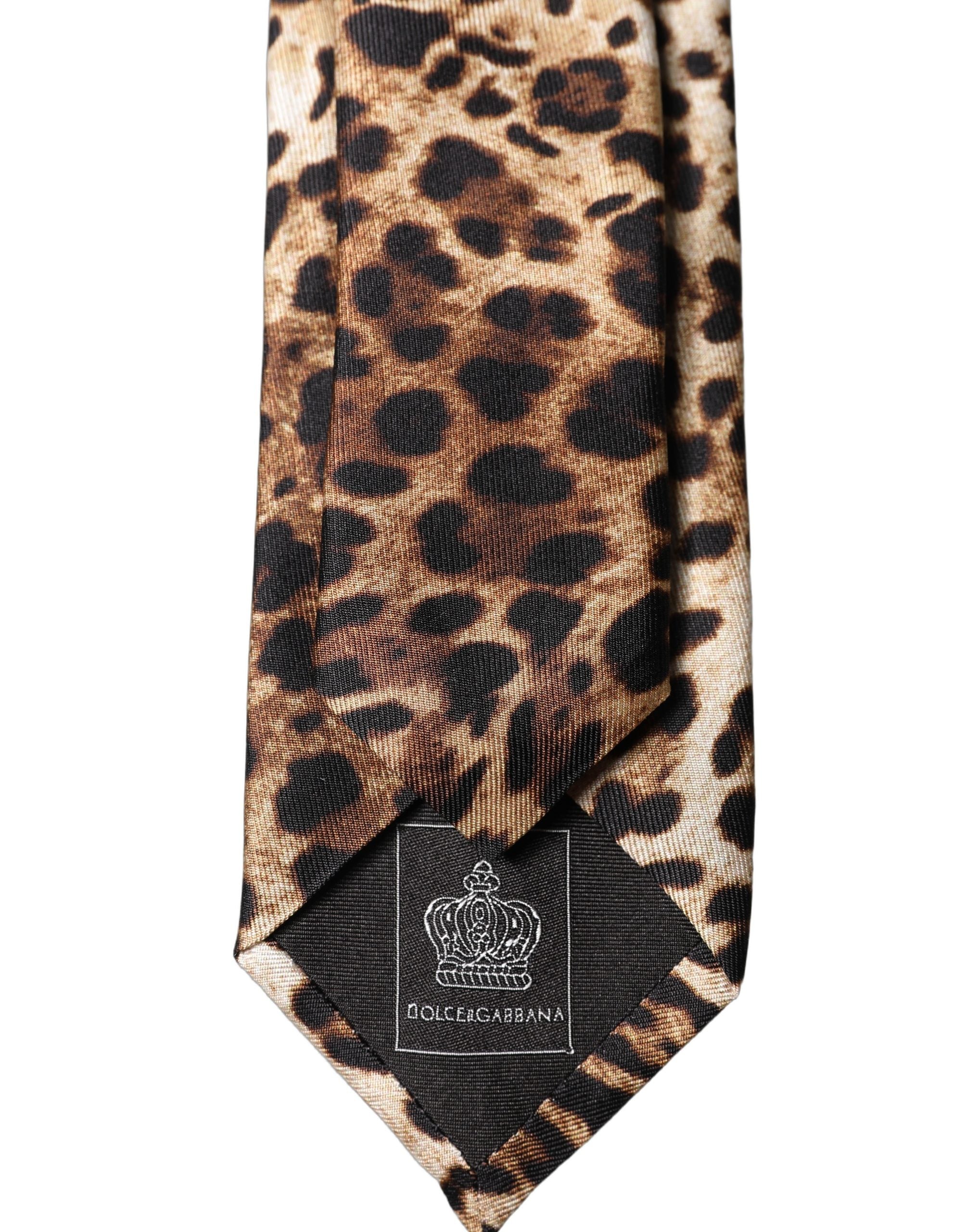 Dolce & Gabbana Brown Leopard Print Silk Adjustable Men Necktie Tie