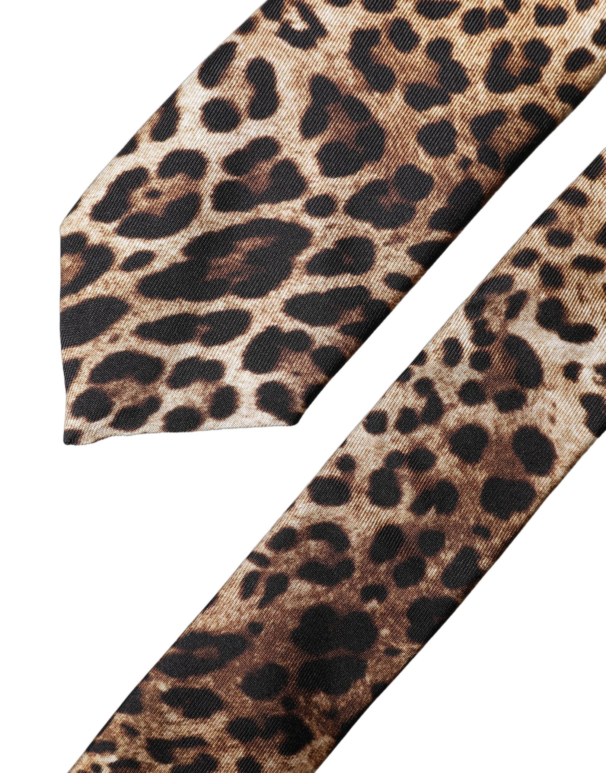 Dolce & Gabbana Brown Leopard Print Silk Adjustable Men Necktie Tie