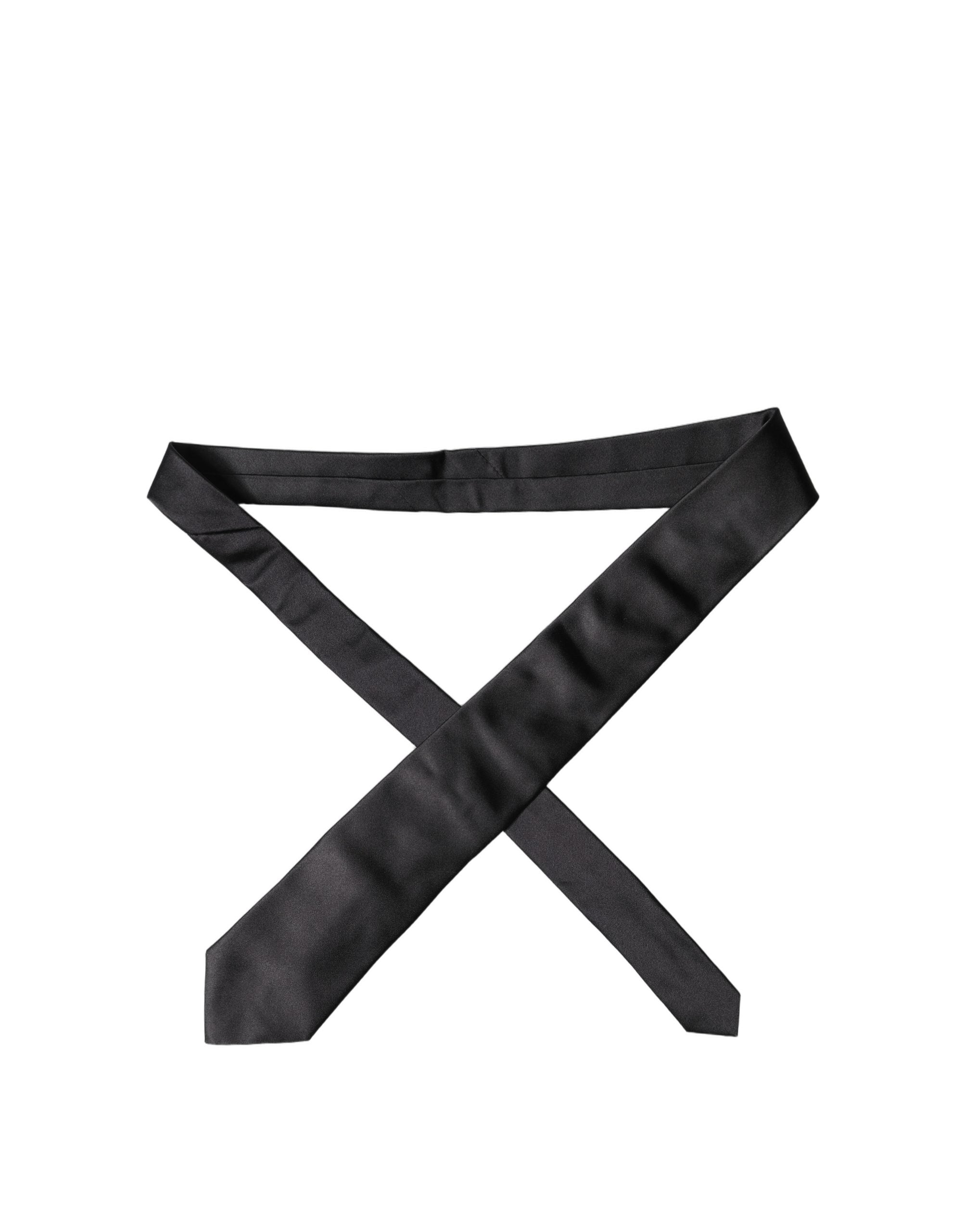 Dolce & Gabbana Black Satin 100% Silk Adjustable Men Tied Necktie Tie