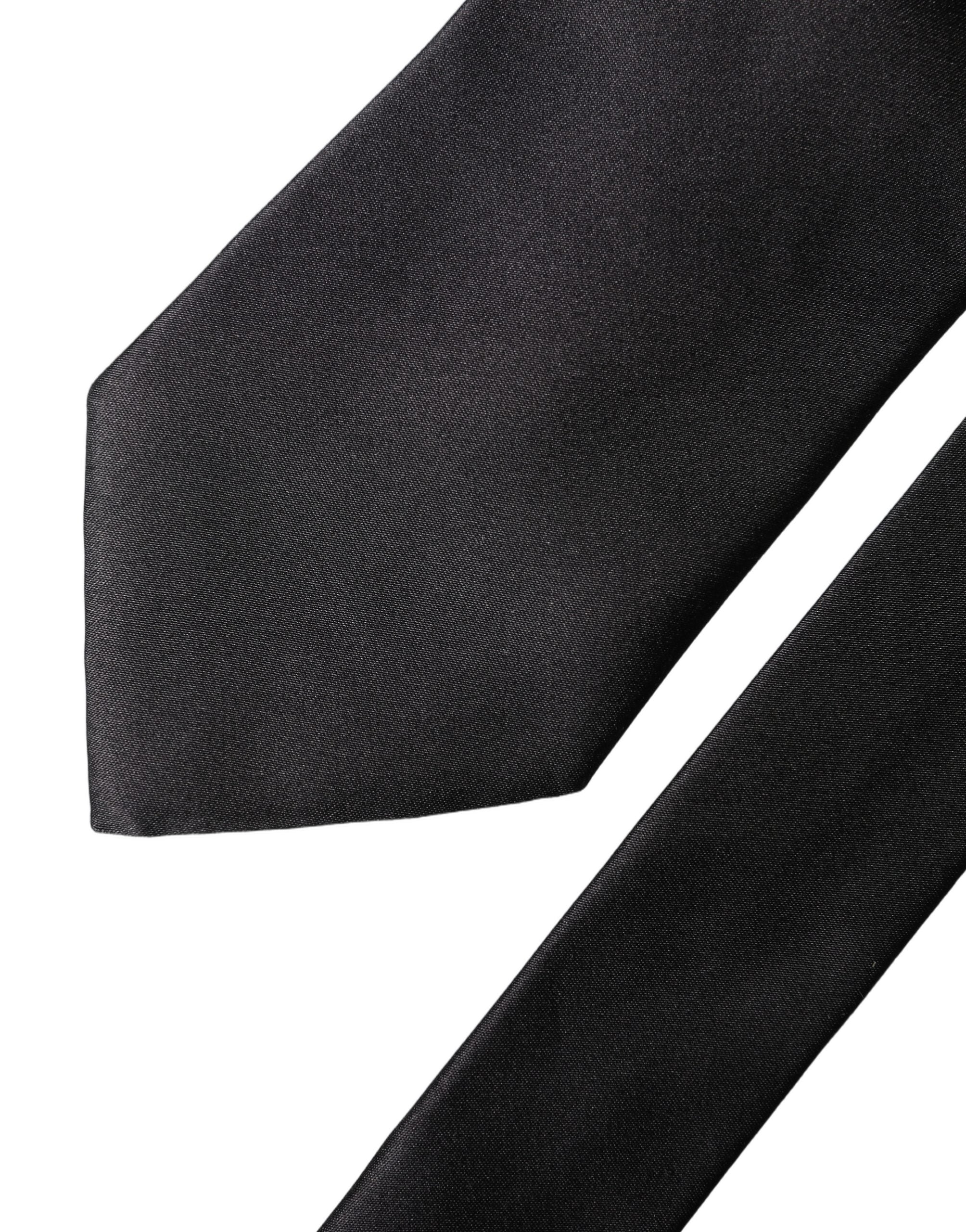 Dolce & Gabbana Black Satin 100% Silk Adjustable Men Tied Necktie Tie