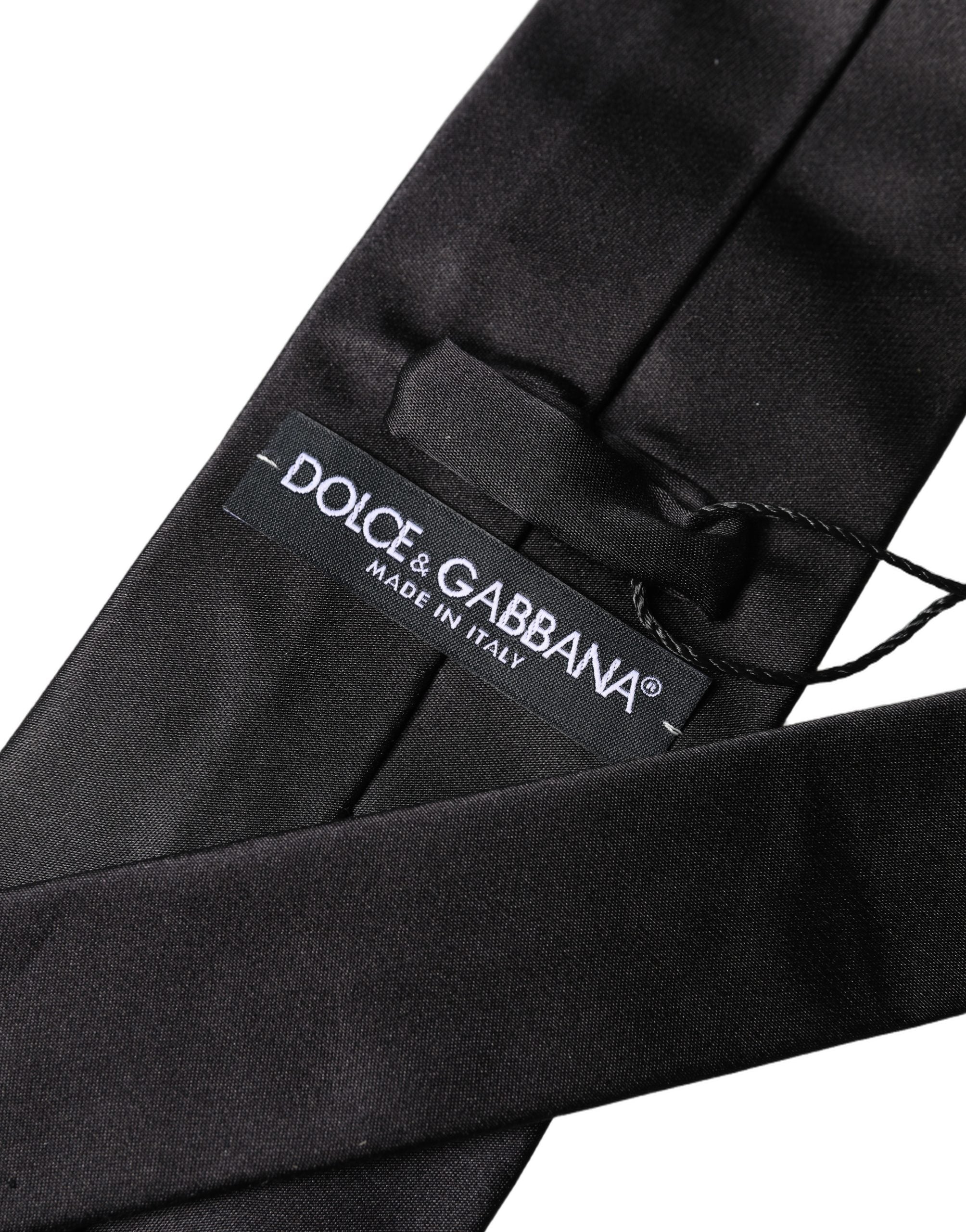 Dolce & Gabbana Black Satin 100% Silk Adjustable Men Tied Necktie Tie