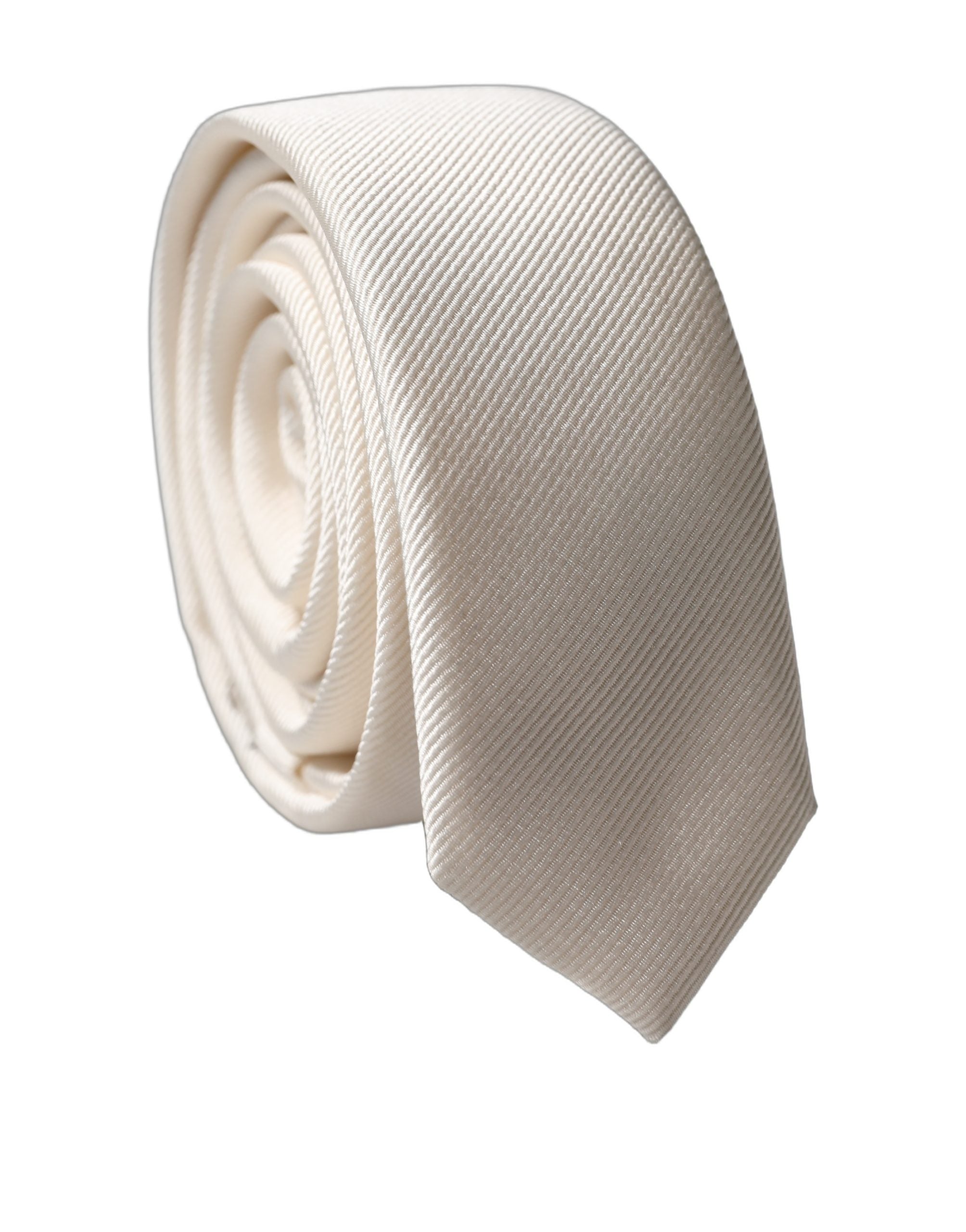 Dolce & Gabbana Off White Solid 100% Silk Adjustable Men Tied Necktie Tie