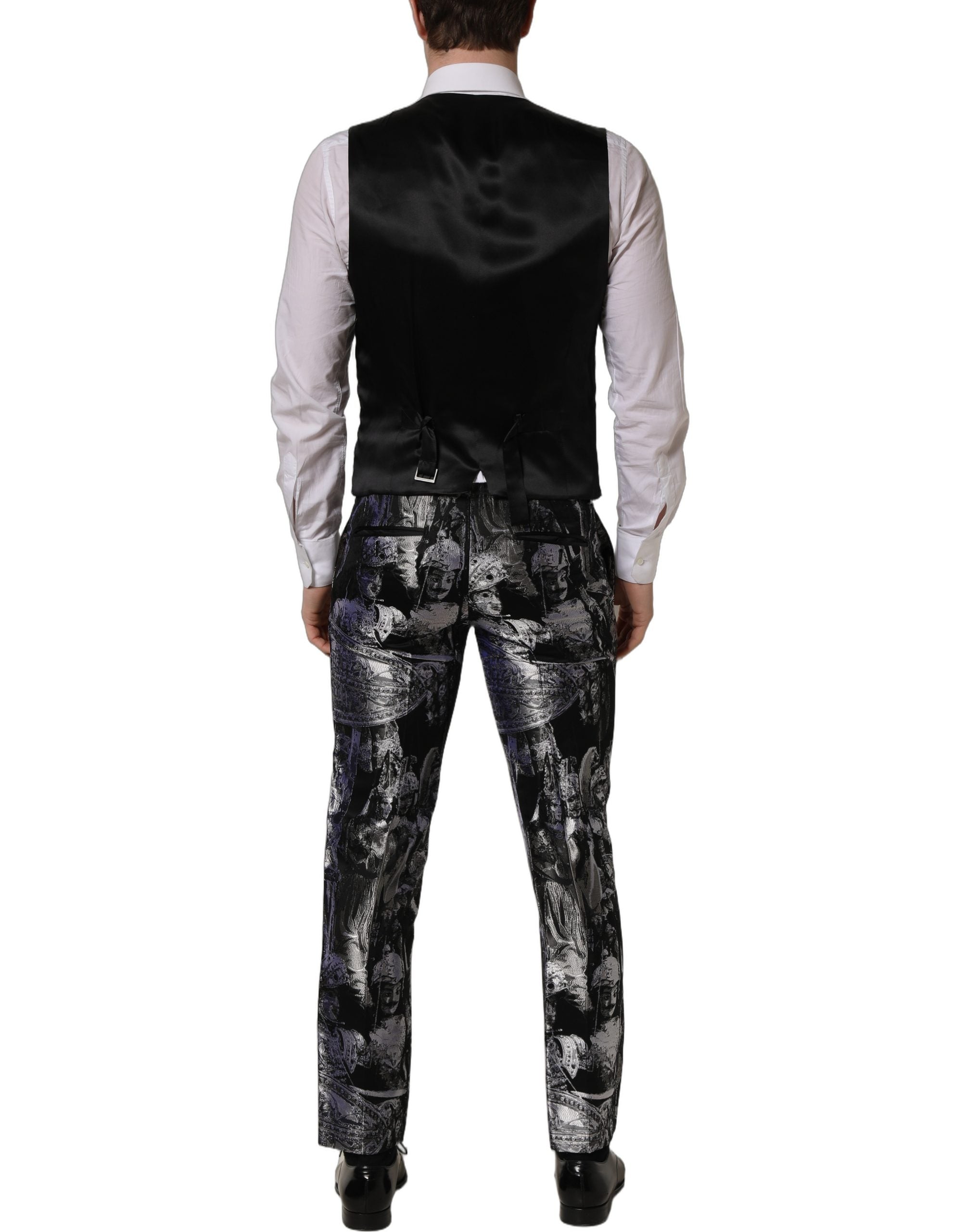 Dolce & Gabbana Black Jacquard Slim Fit Formal 3 Piece Suit