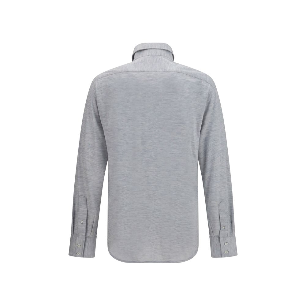 Brunello Cucinelli Blue Silk Dress Shirt