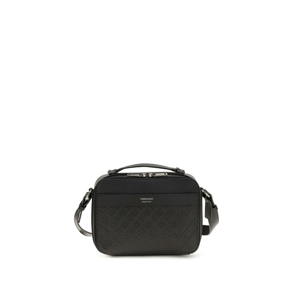 Ferragamo Black Calf Leather Bos Taurus Shoulder Bag
