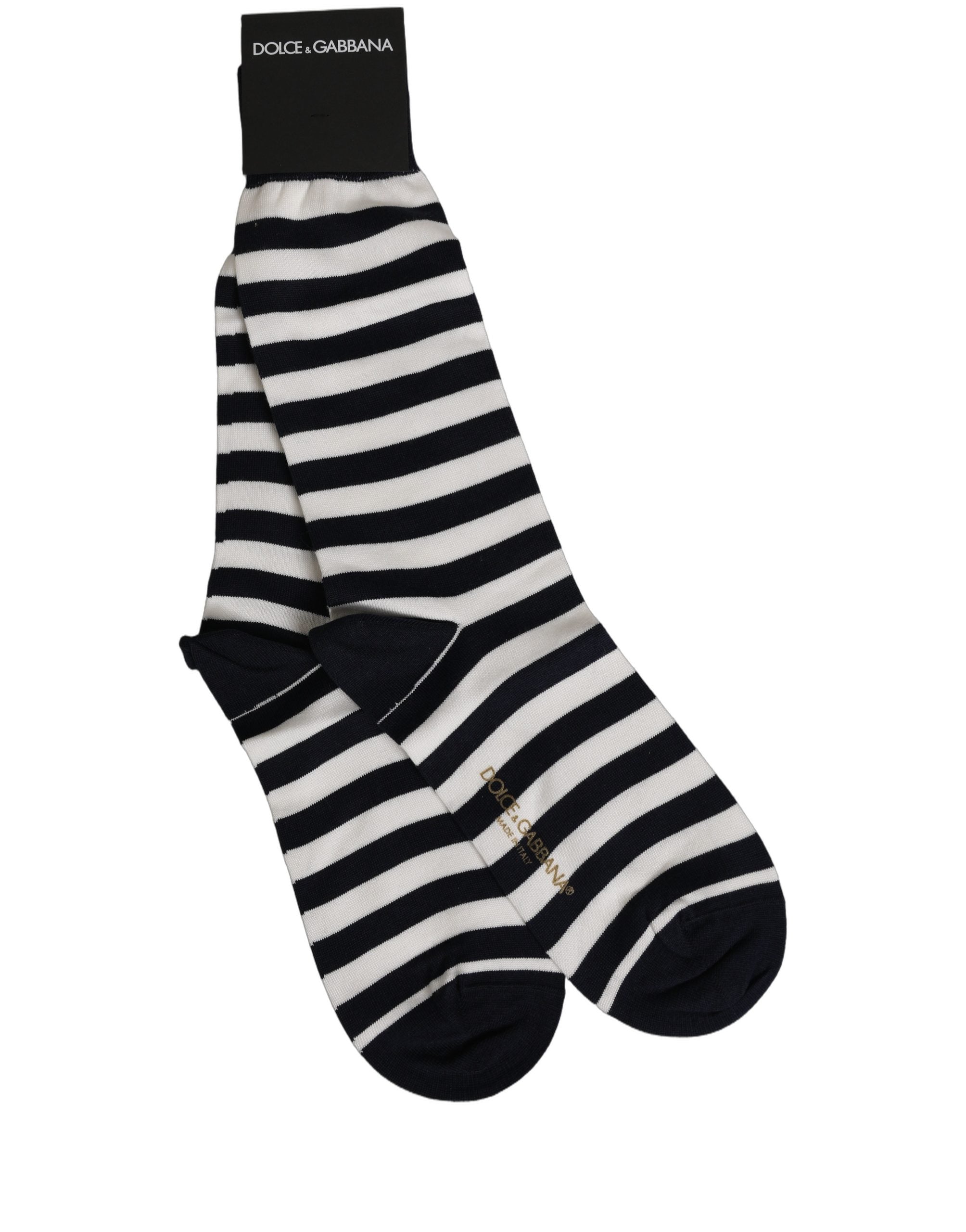 Dolce & Gabbana Black White Stripes Cotton Mid Calf Accessory Socks