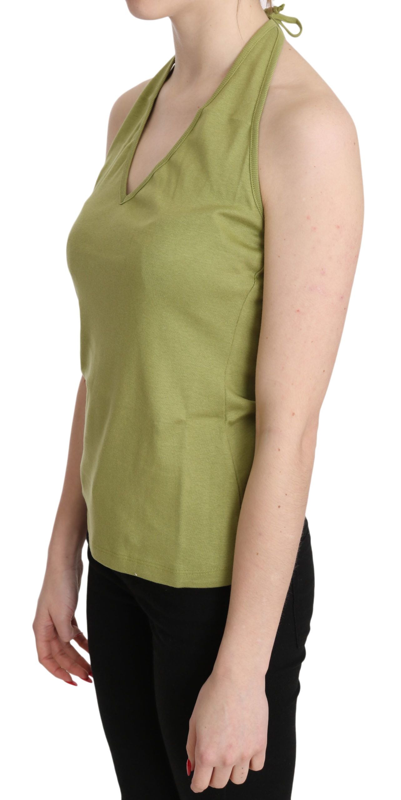 GF Ferre Green Halter Cotton Sleeveless Casual Tank Top Blouse
