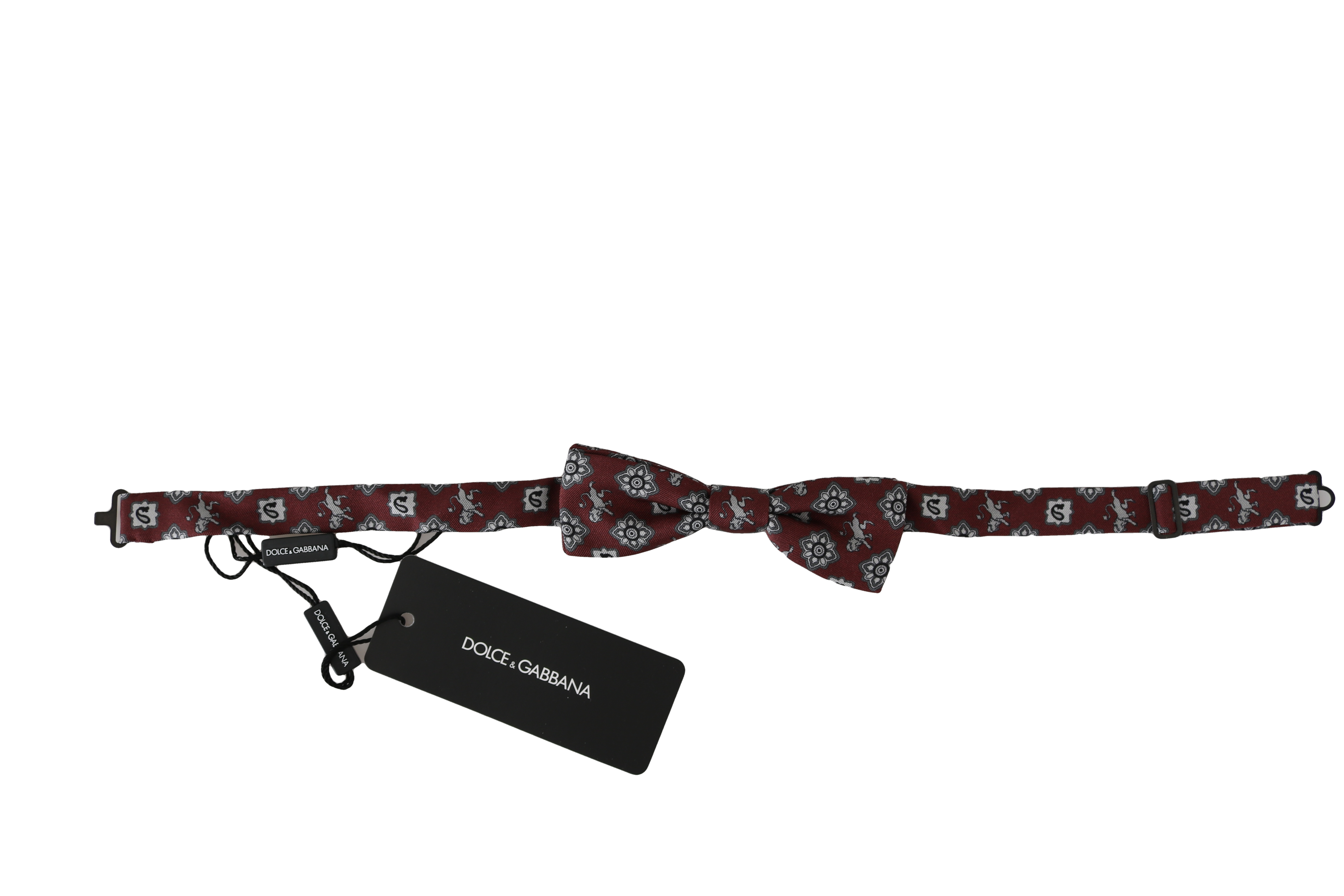 Dolce & Gabbana Men Bordeaux Maroon Lion Silk Adjustable Neck Bow Tie