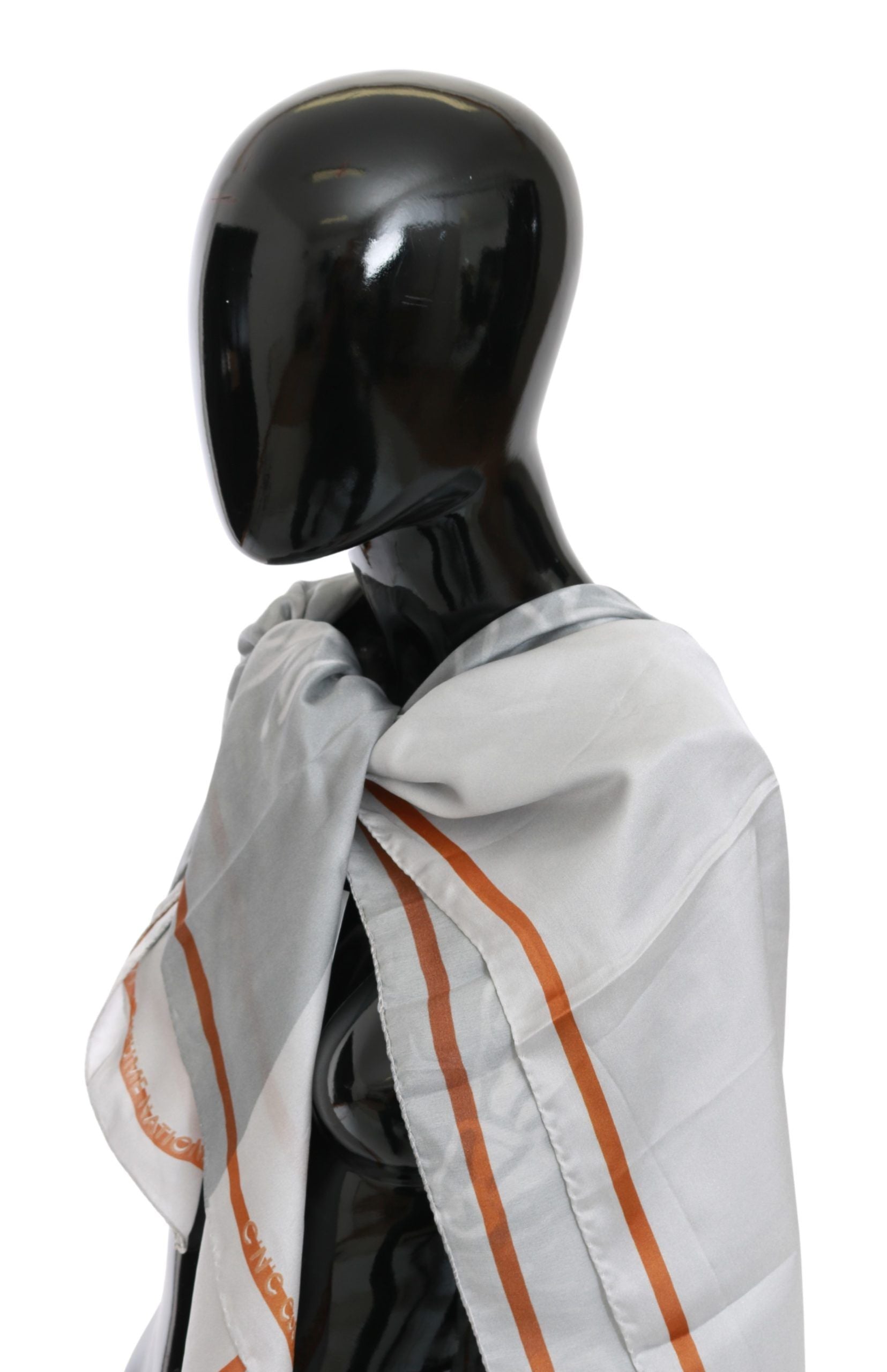 Costume National Gray Red Silk Shawl Foulard Wrap Scarf