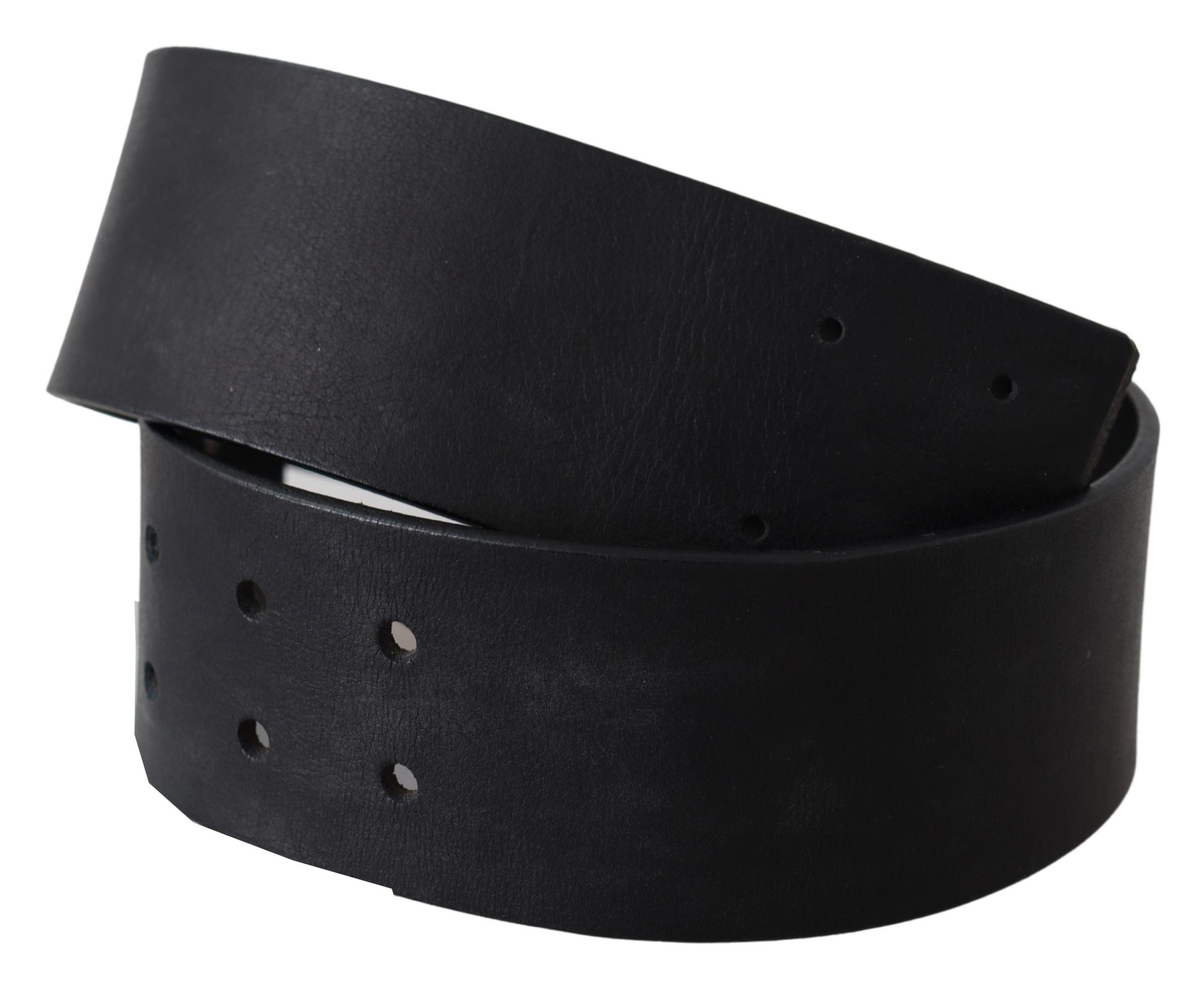 GF Ferre Black Genuine Leather Wide Logo Waist Belt