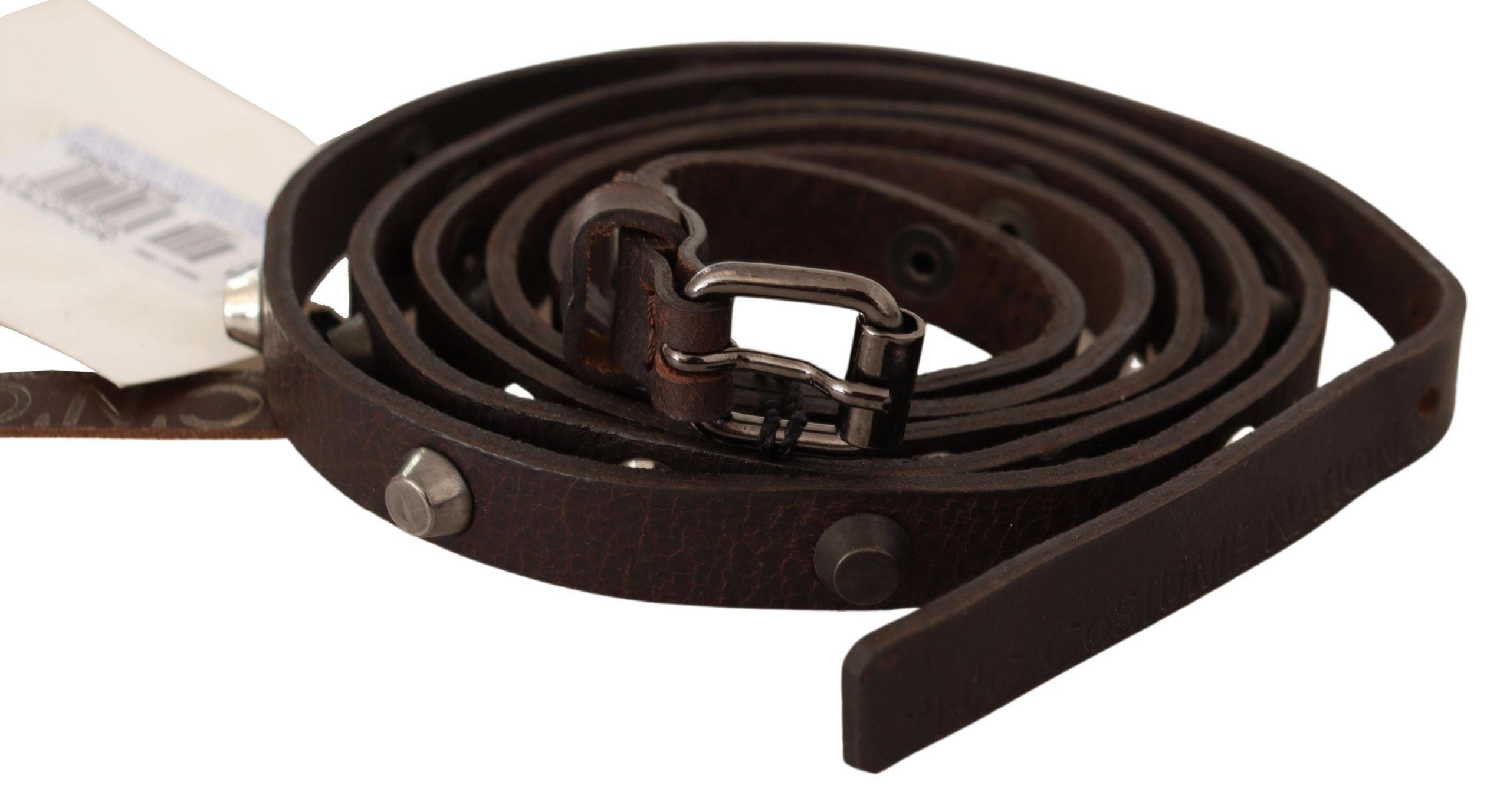 Costume National Brown Leather Silver Tone Buckle Belt