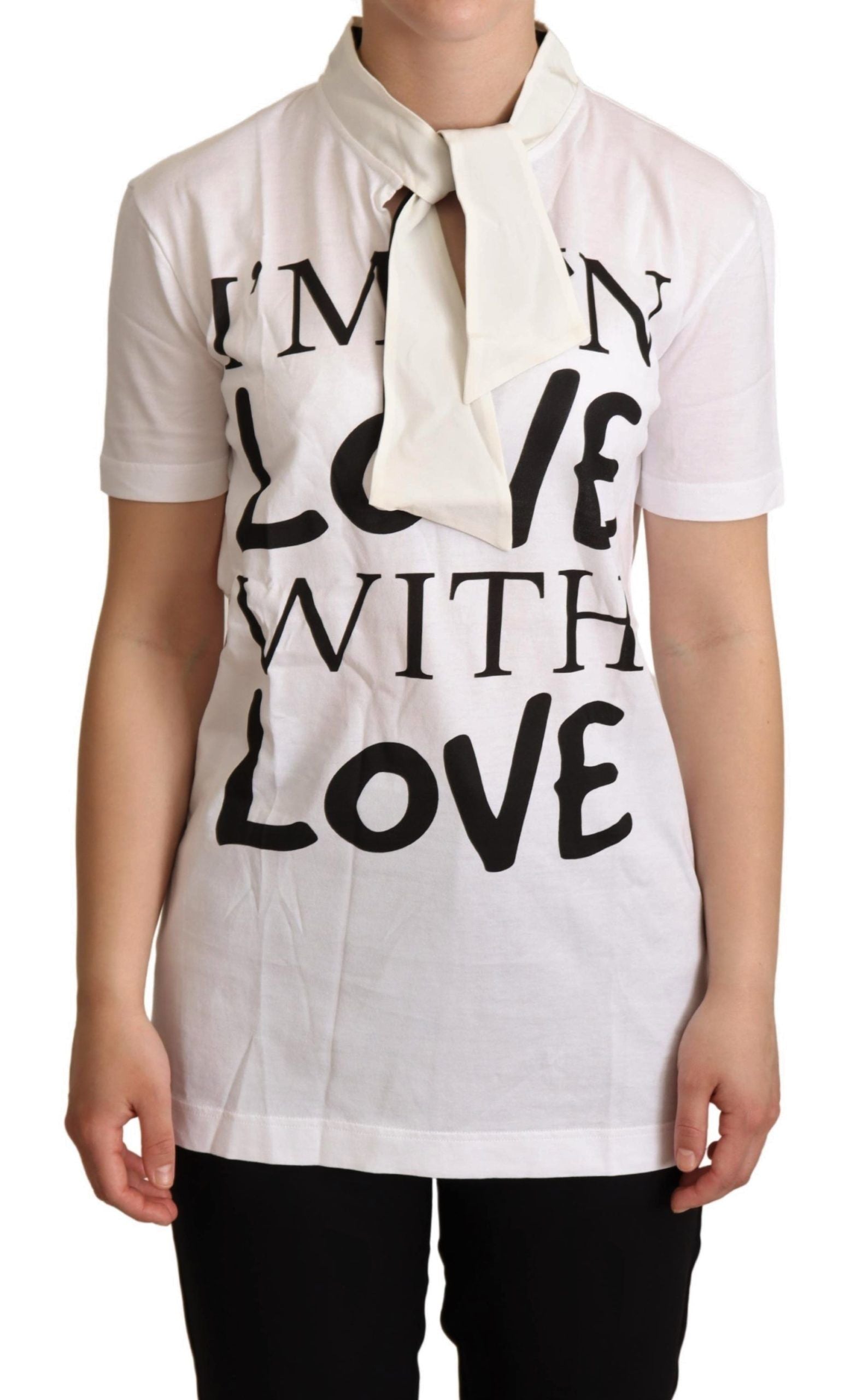 Dolce & Gabbana White Cotton Silk I'm In Love Top T-shirt
