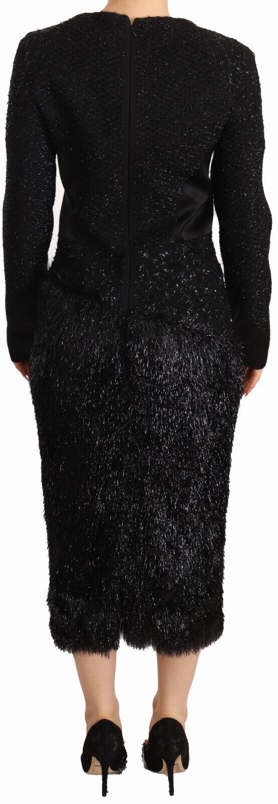 Masha Ma Black Studs Embellished Long Sleeves Sheath Midi Dress