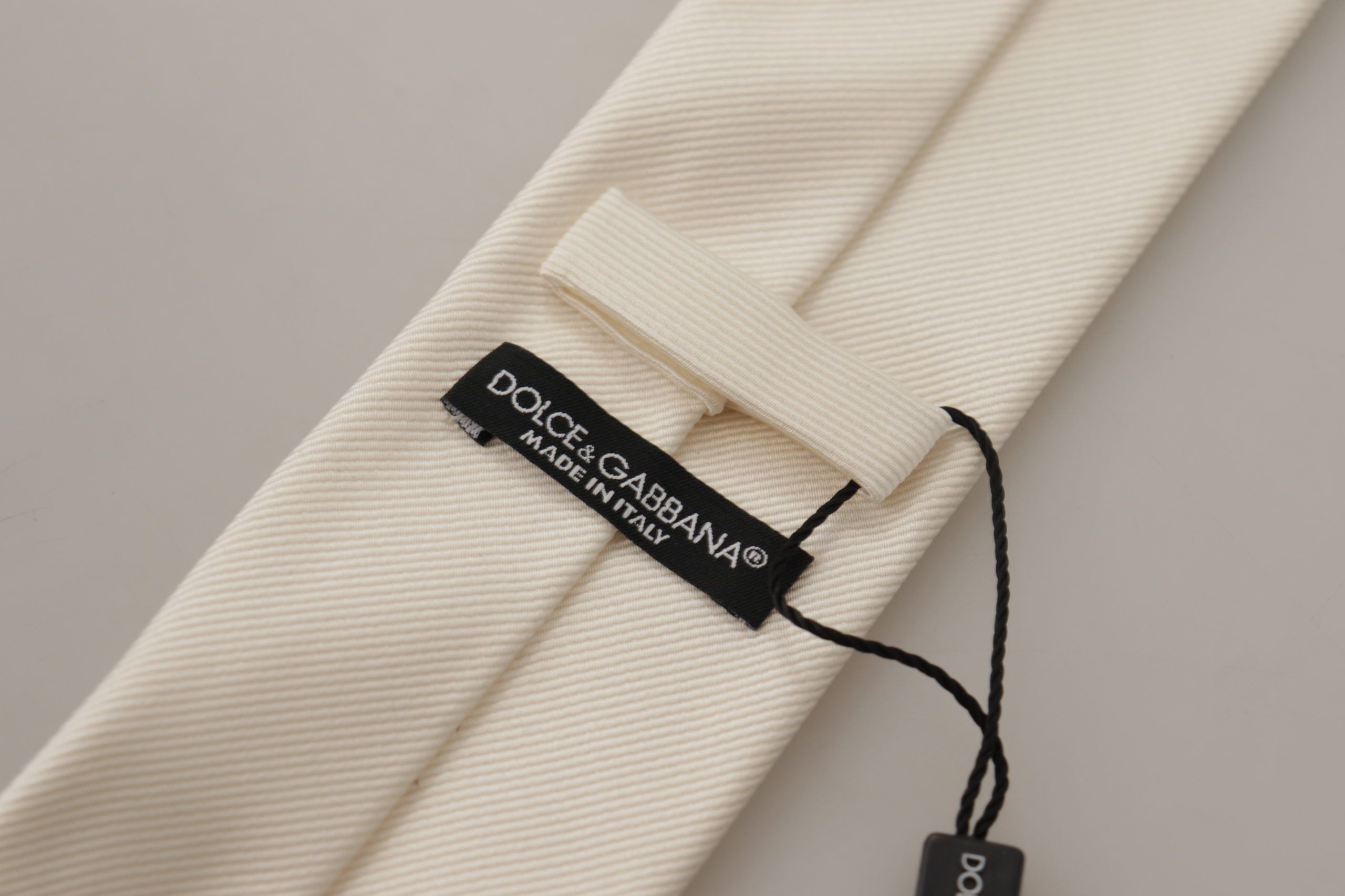 Dolce & Gabbana Off-White 100% Silk Slim Adjustable  Accessory Necktie