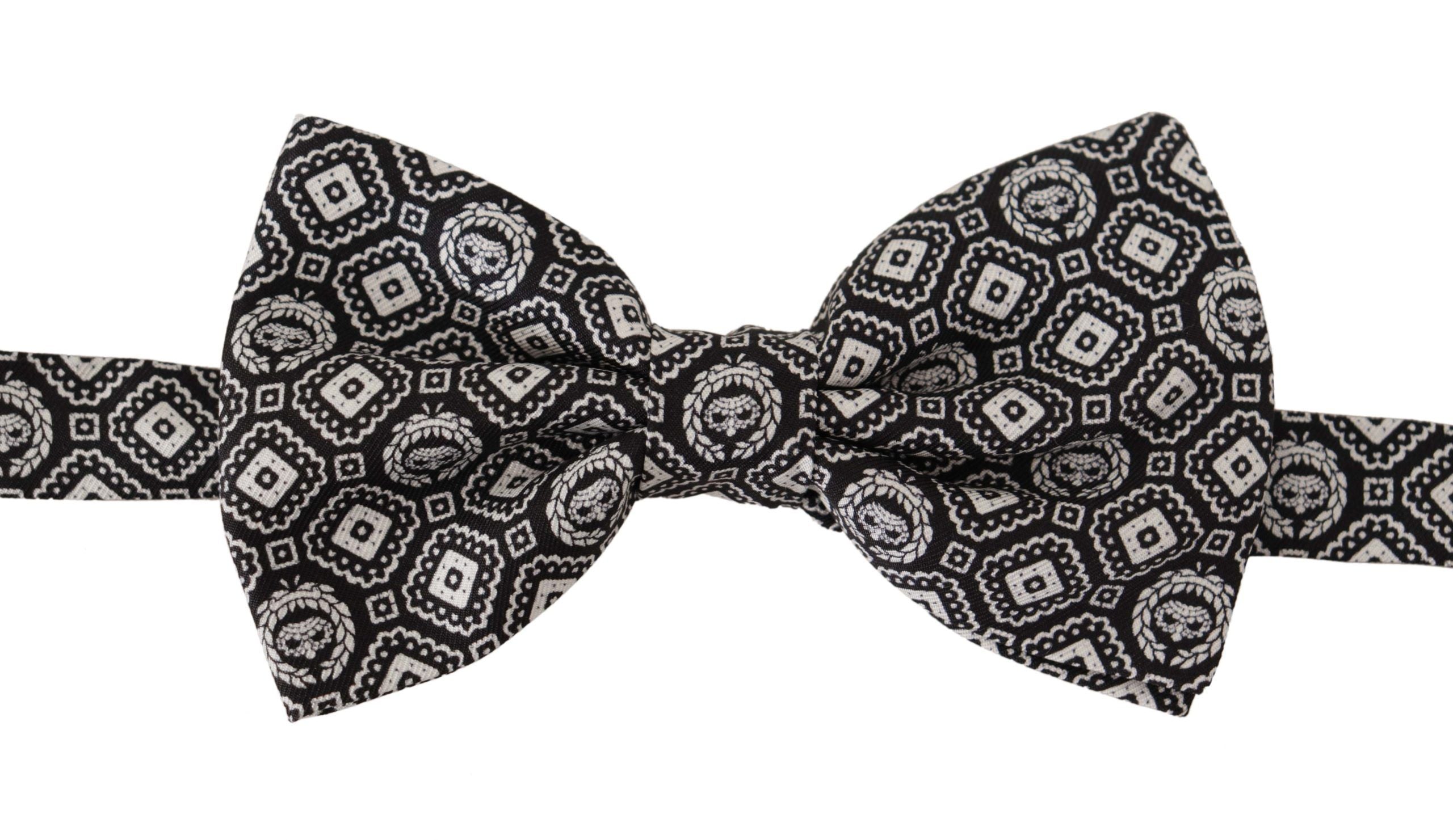 Dolce & Gabbana Black white 100% Silk Adjustable Neck Papillon Tie