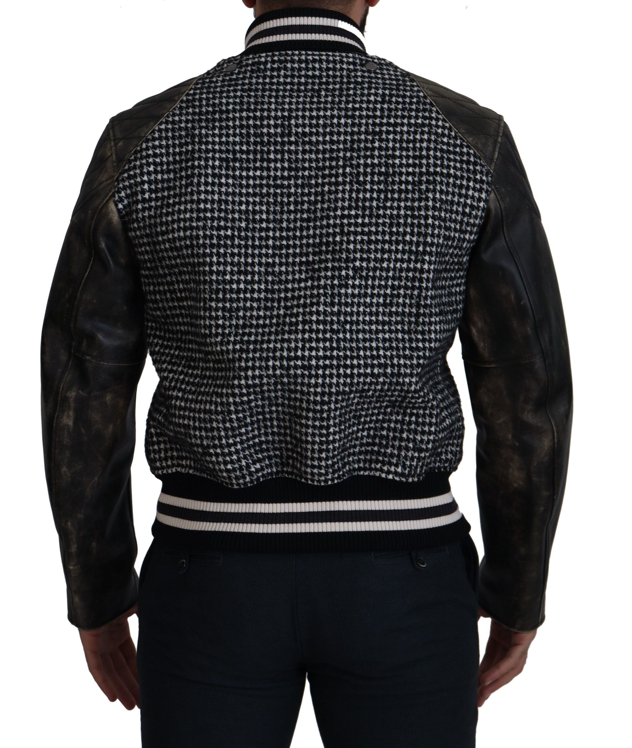 Dolce & Gabbana Black Houndstooth Polyester Bomber Jacket
